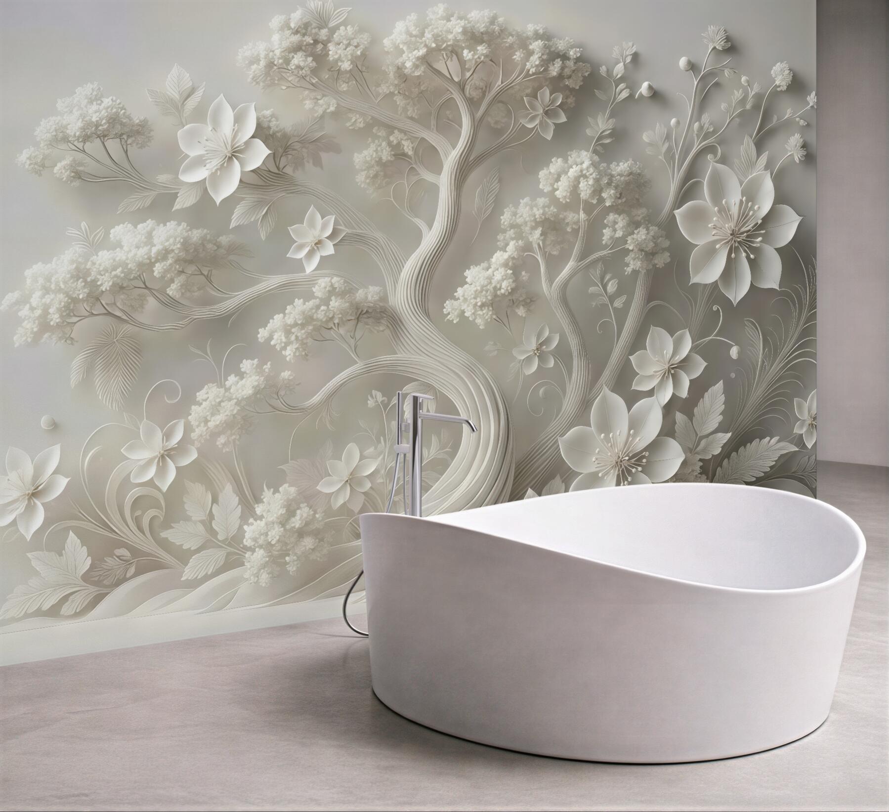 Fototapeta eleganckie białe drzewo z kwiatami