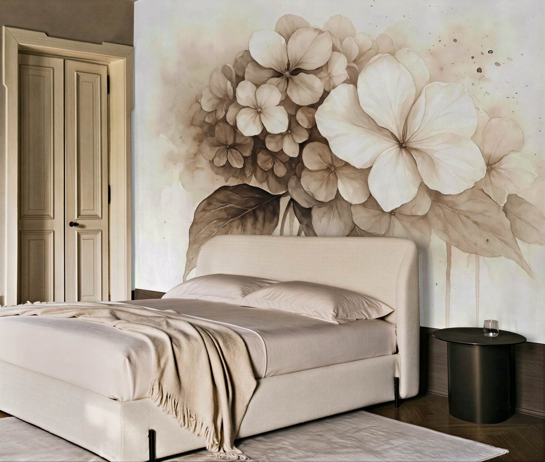 Fototapeta kremowa hortensja w sepiowym ukojenieu