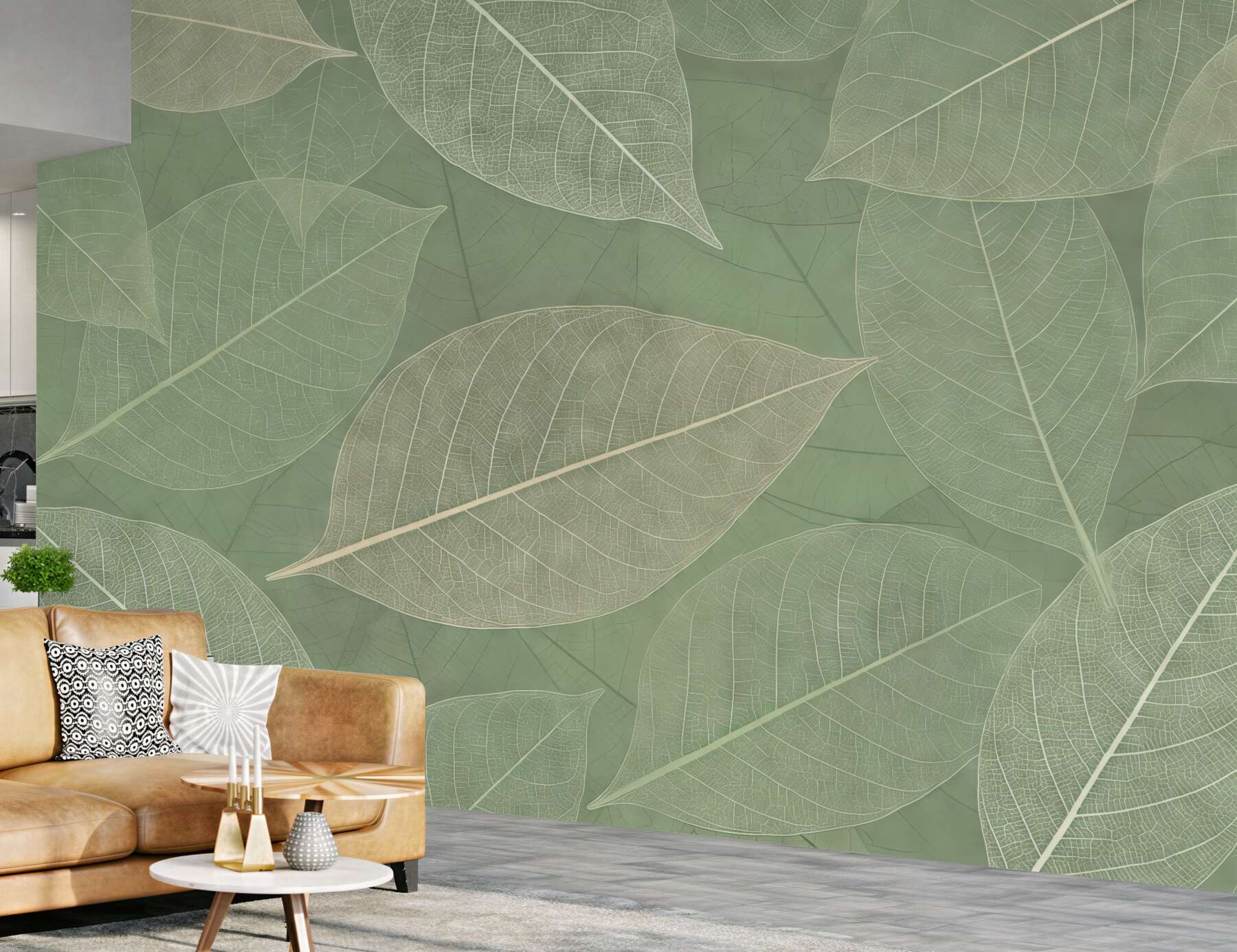 Fototapeta szałwiowe liście w subtelnym rysunku