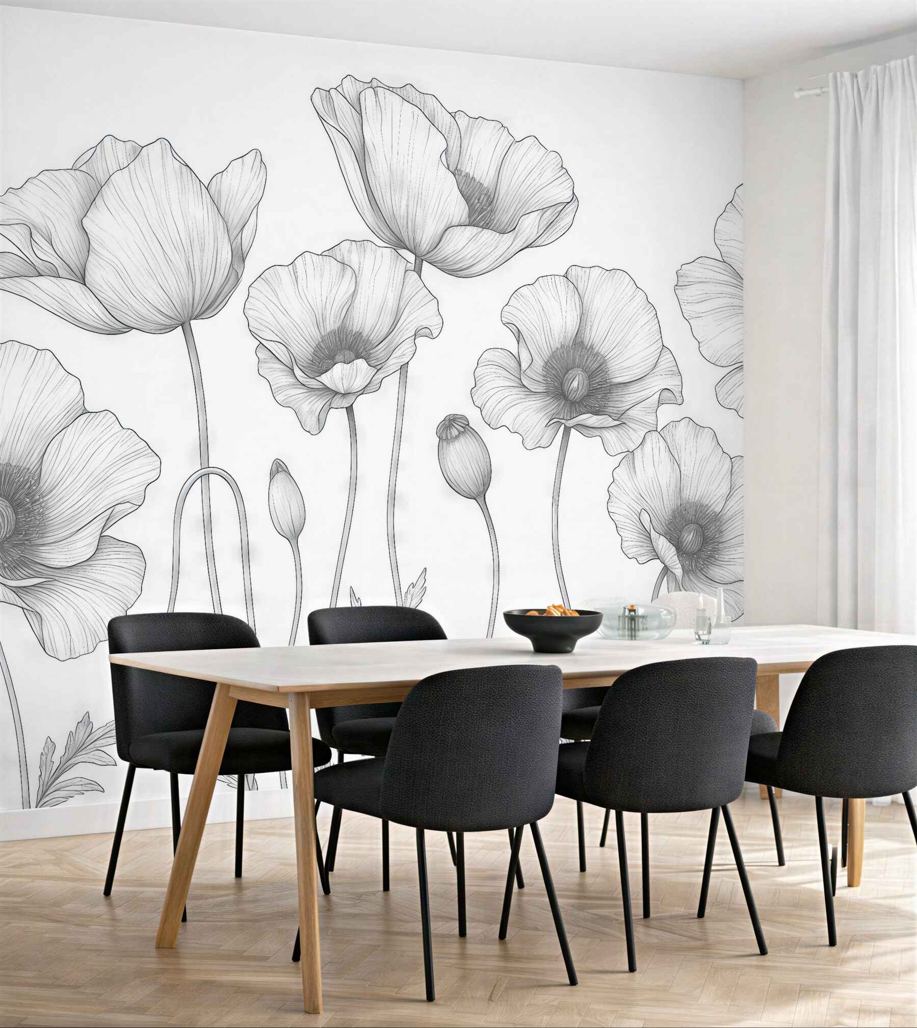 Fototapeta delikatne maki w minimalistycznej kresce