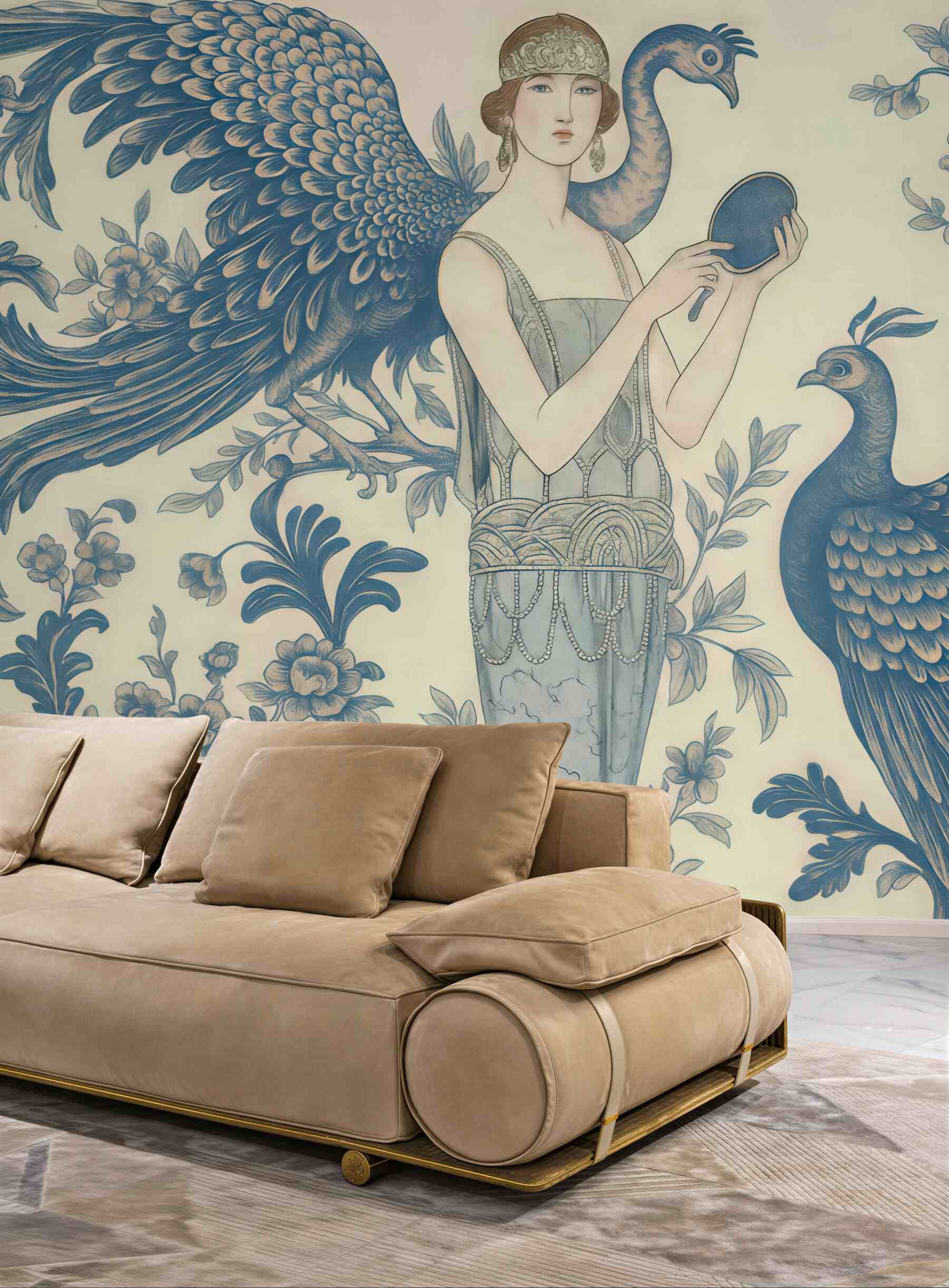 Fototapeta art déco z pawiami