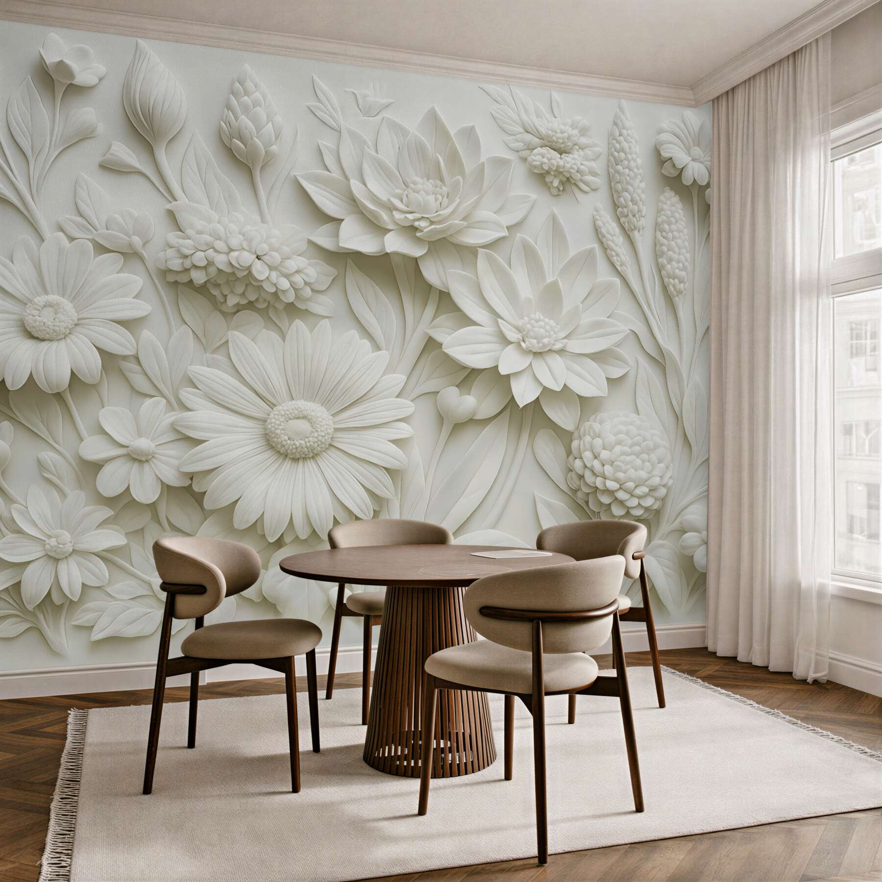 Fototapeta biały relief kwiatowy w eleganckim stylu