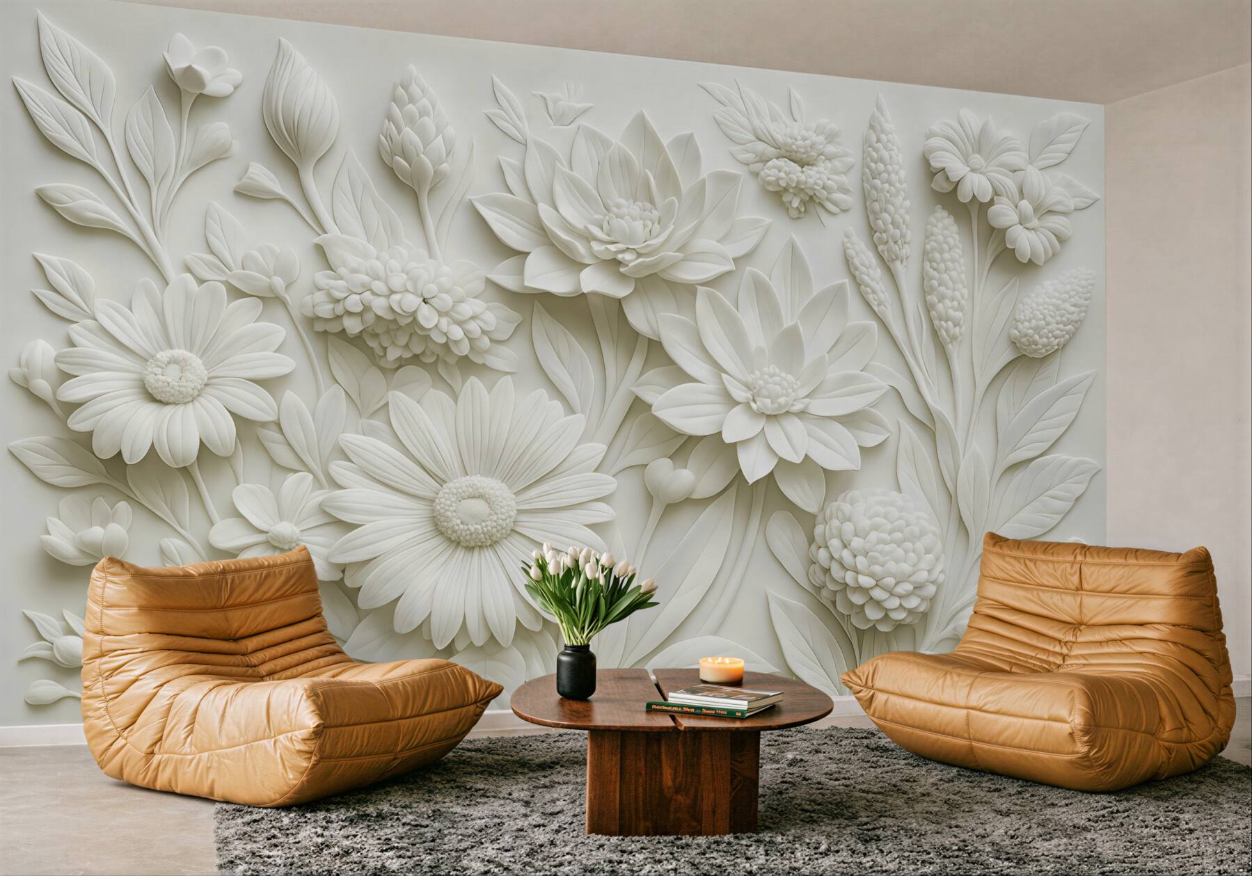 Fototapeta biały relief kwiatowy w eleganckim stylu