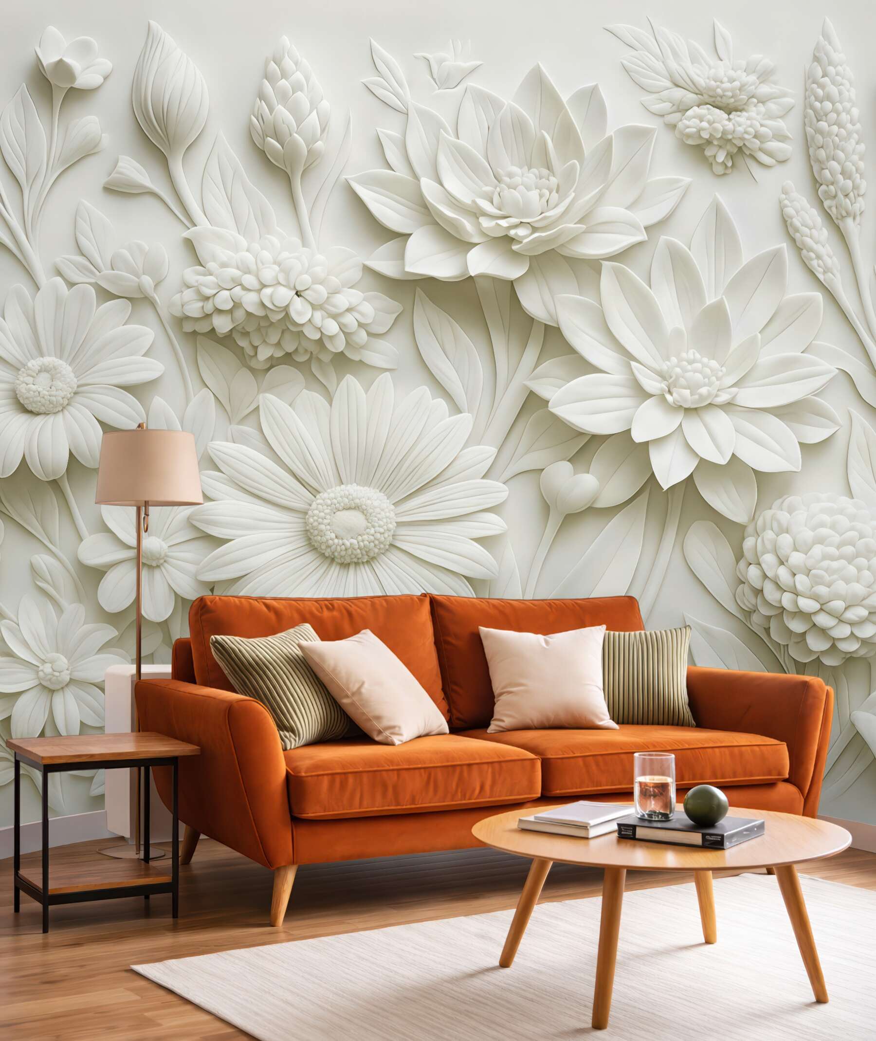 Fototapeta biały relief kwiatowy w eleganckim stylu
