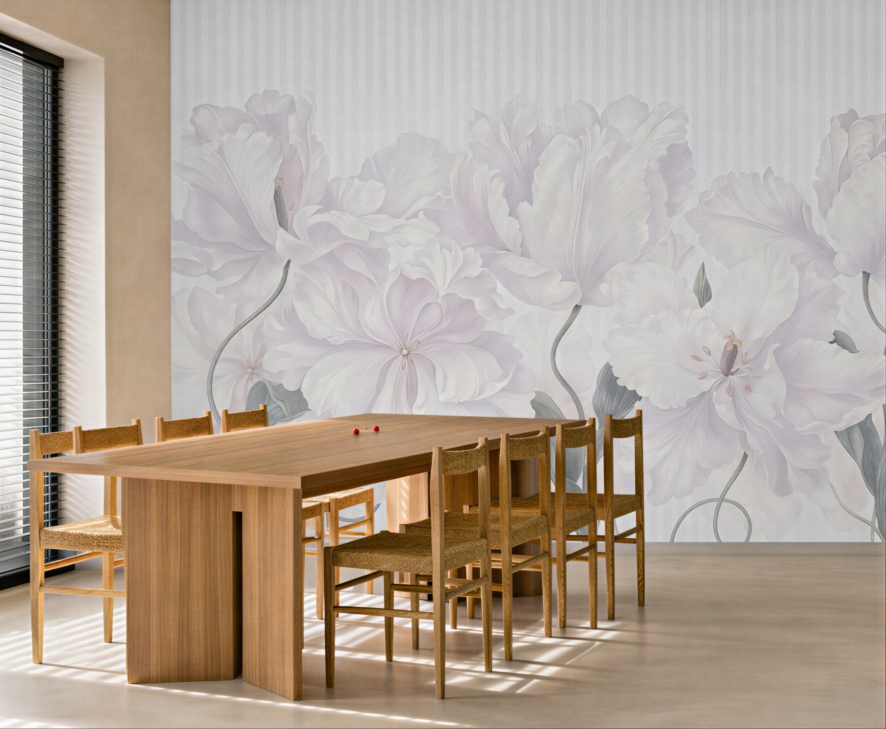 Fototapeta kremowe peonie w subtelnych pasach