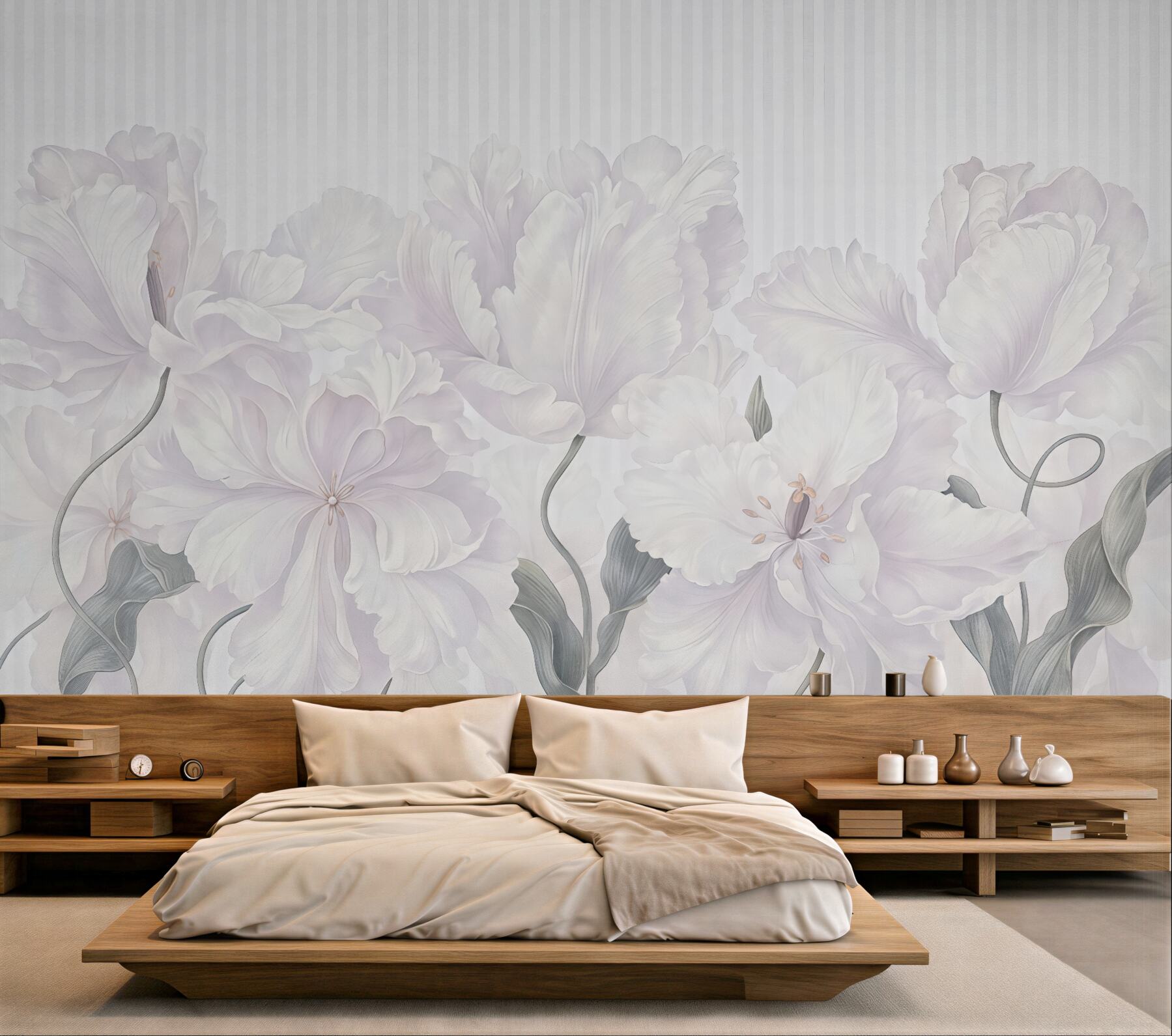 Fototapeta kremowe peonie w subtelnych pasach