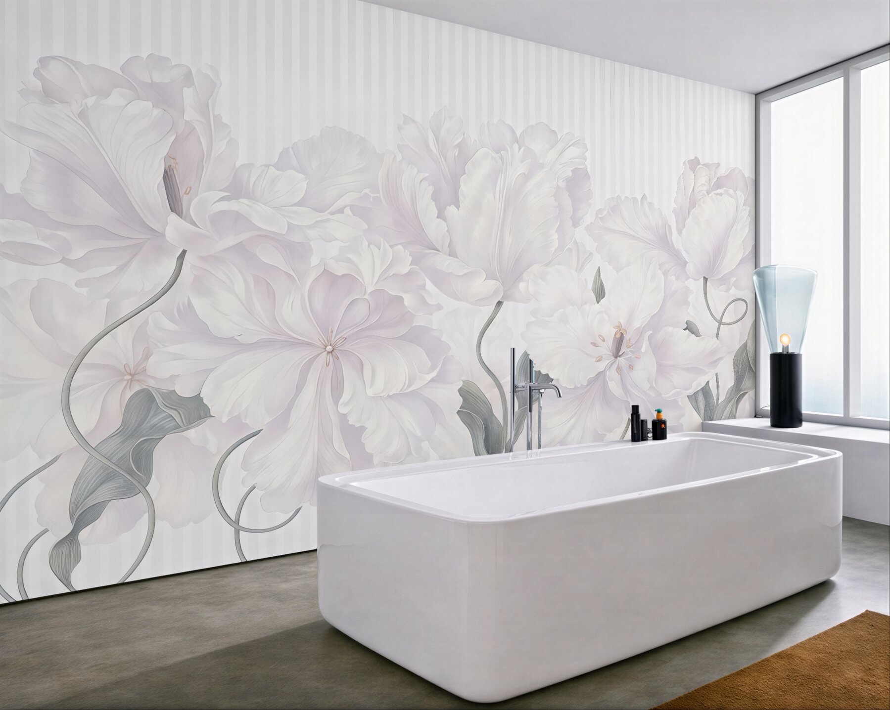 Fototapeta kremowe peonie w subtelnych pasach