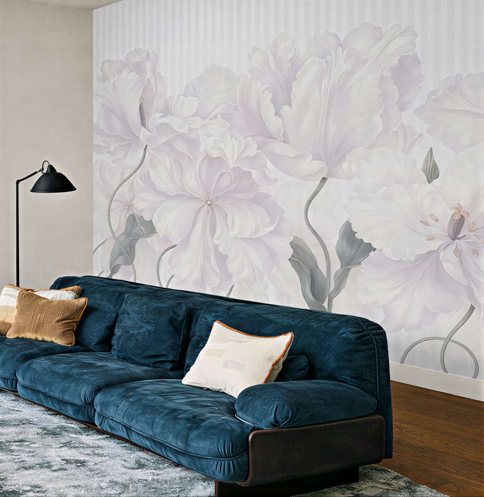 Fototapeta kremowe peonie w subtelnych pasach