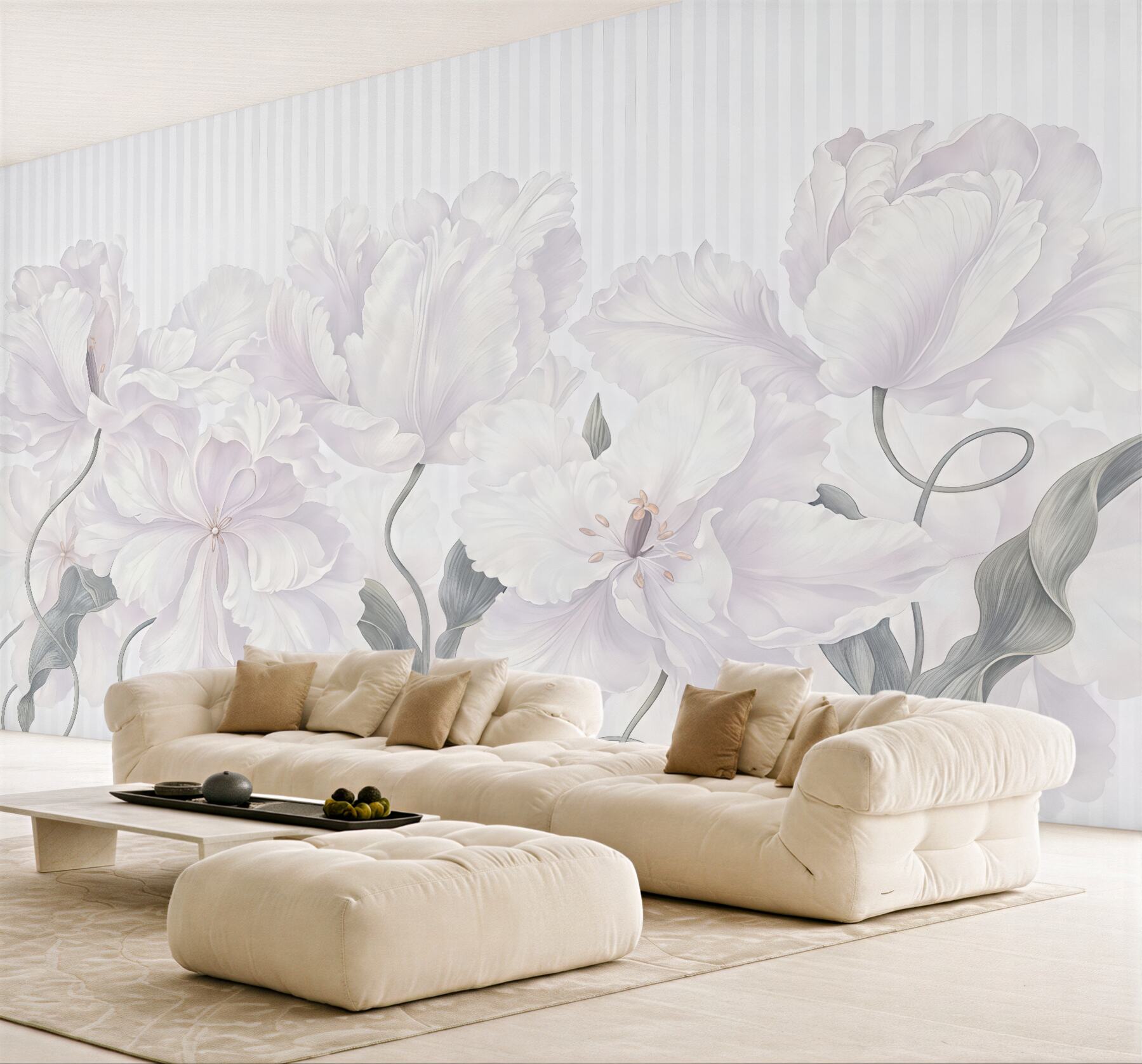 Fototapeta kremowe peonie w subtelnych pasach