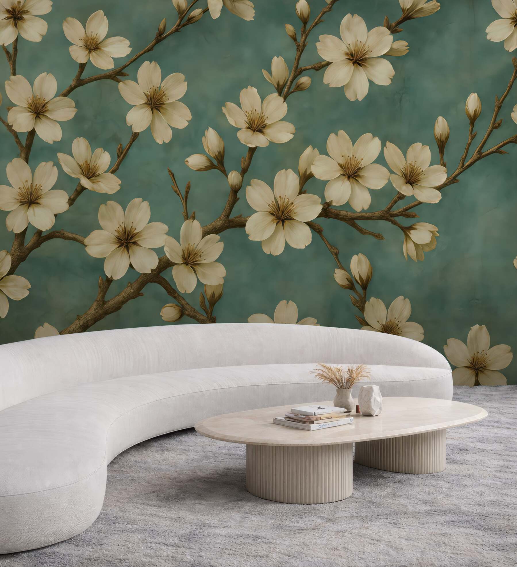 Fototapeta kremowe magnolie na turkusowym tle