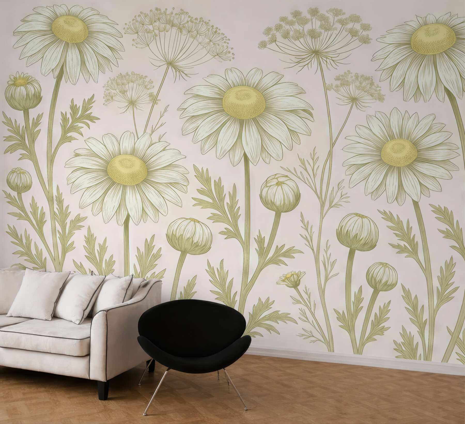 Fototapeta pastelowe margaretki w botanicznym stylu