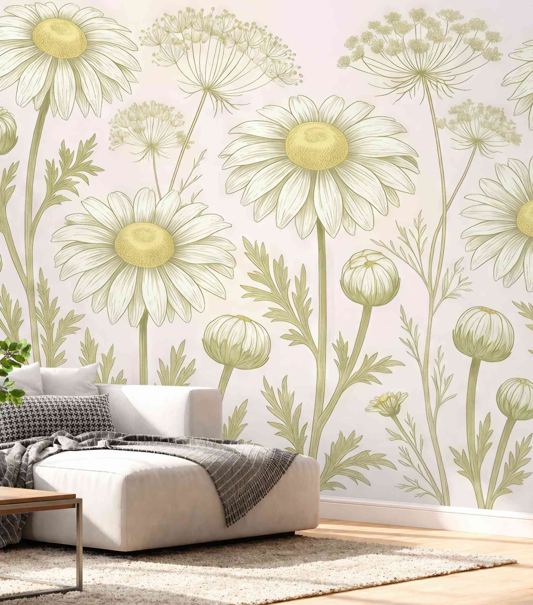 Fototapeta pastelowe margaretki w botanicznym stylu