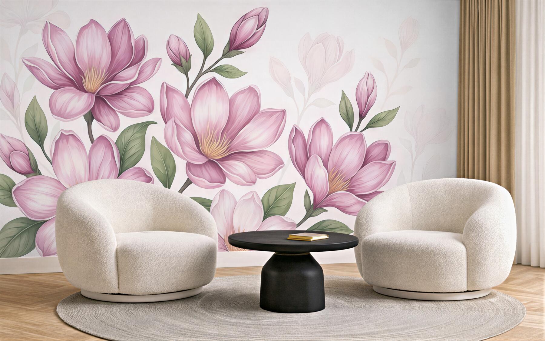 Fototapeta różowe magnolie w subtelnej elegancji