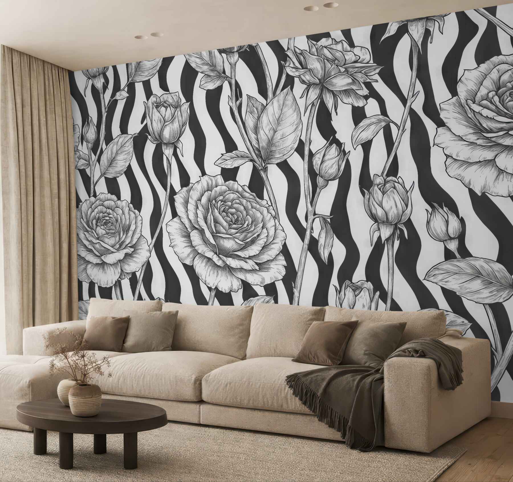 Fototapeta róże na zebraficznym tle