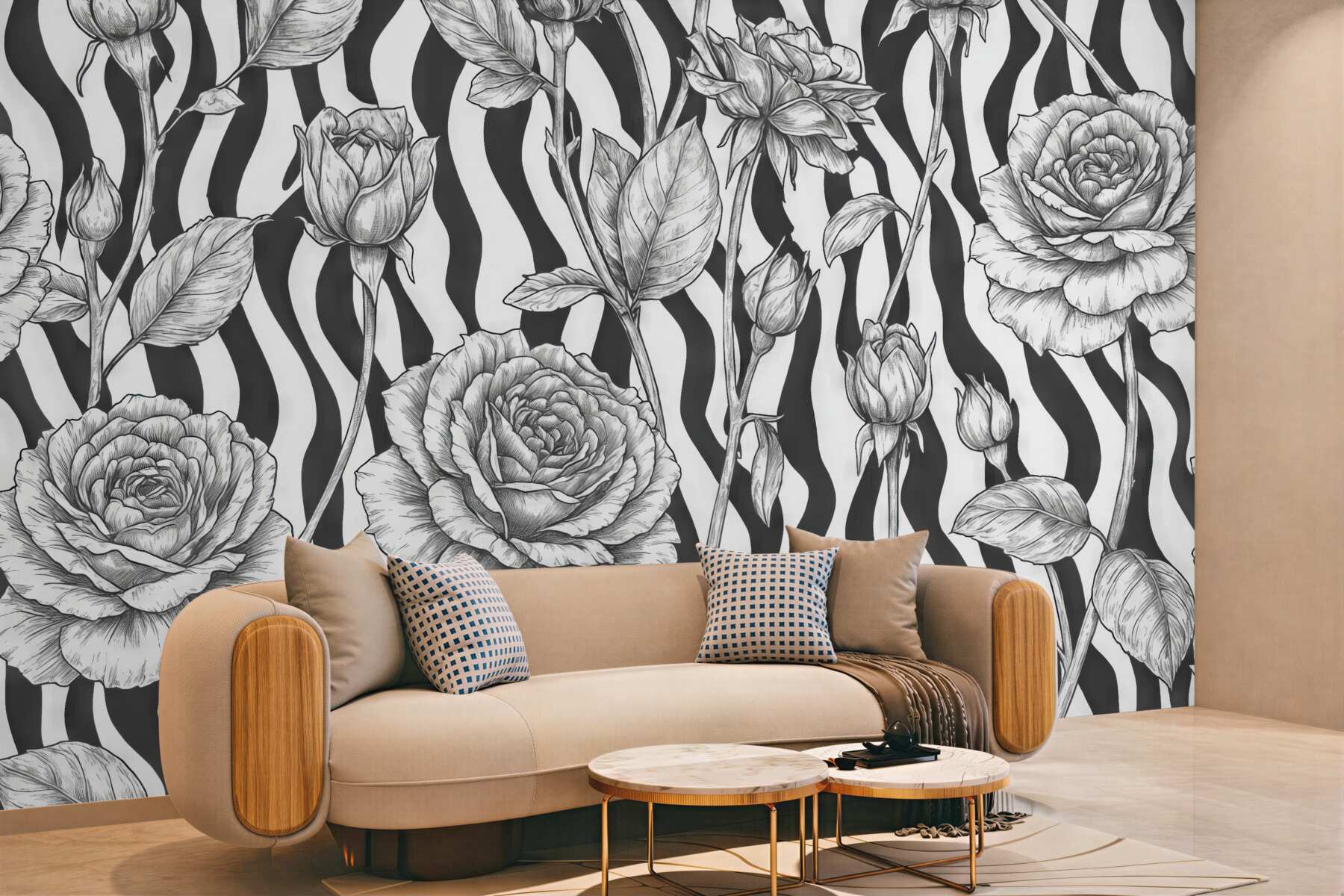Fototapeta róże na zebraficznym tle