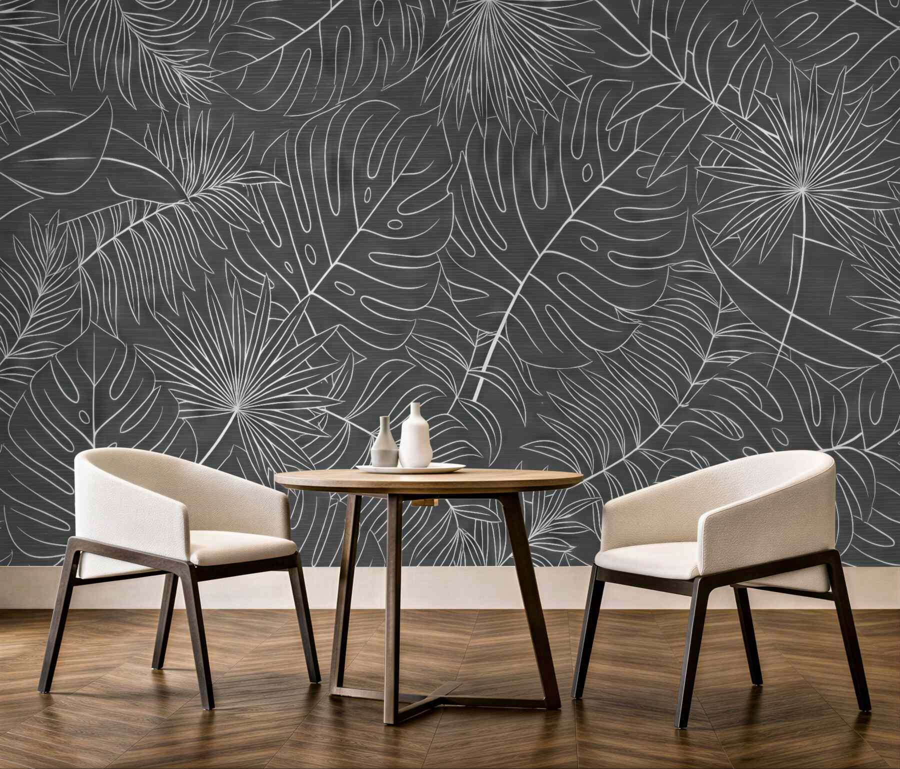 Fototapeta tropikalne liście w grafitowym rysunku