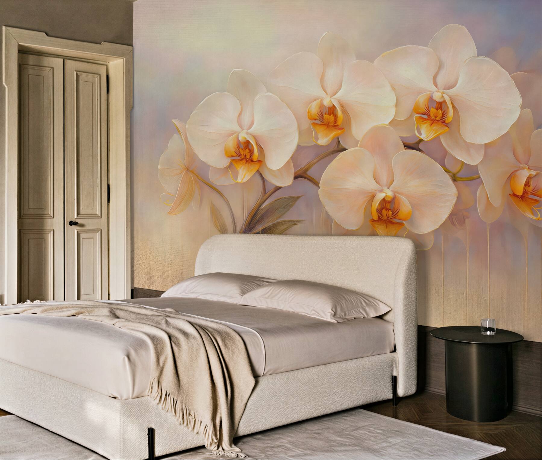 Fototapeta kremowe orchidee w złocistej elegancji