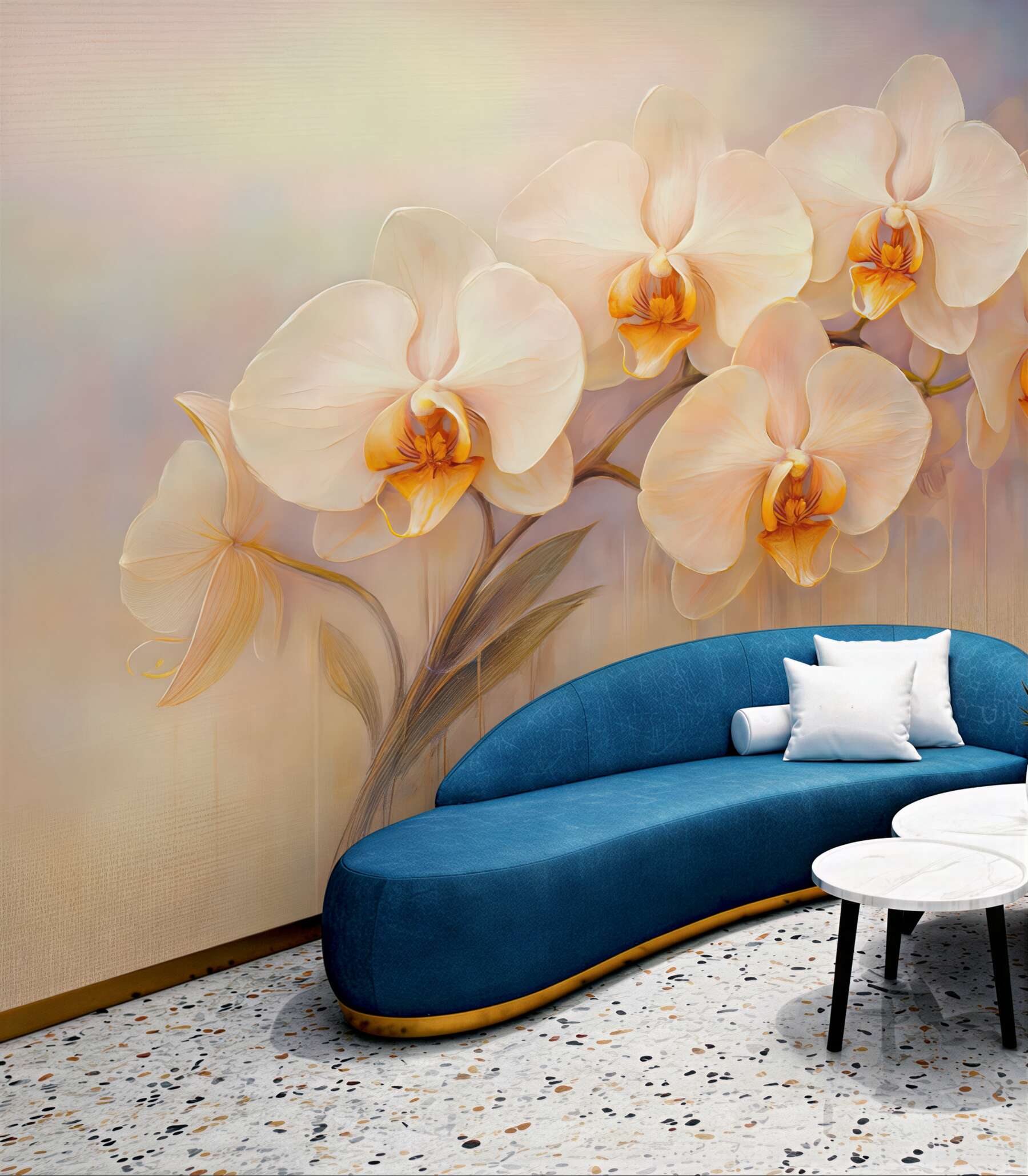 Fototapeta kremowe orchidee w złocistej elegancji