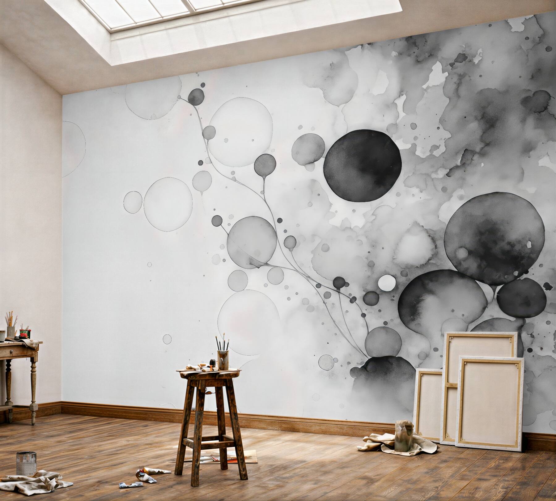Fototapeta abstrakcyjne szare kręgi w akwareli