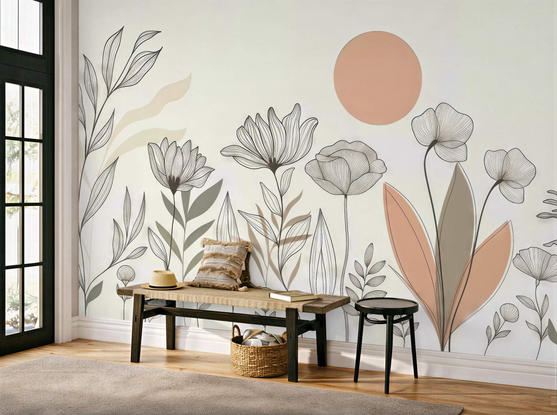 Fototapeta delikatna łąka w stylu line art