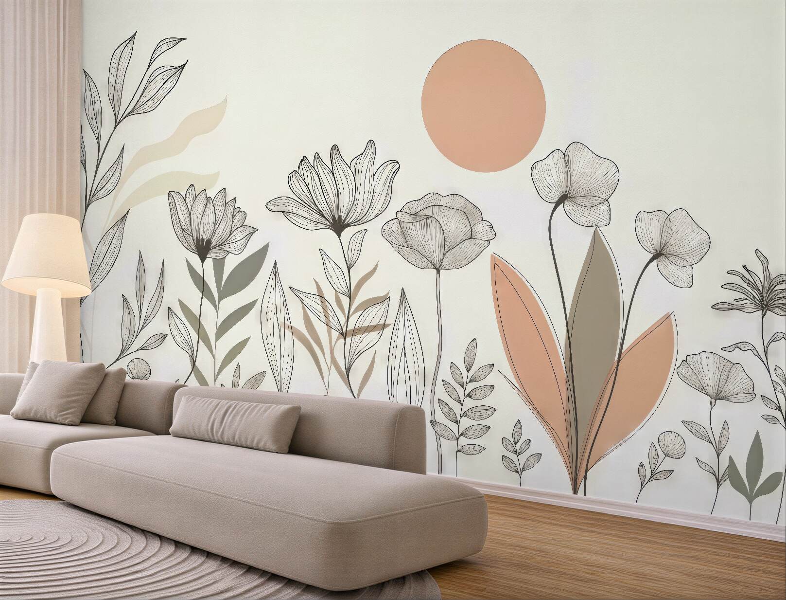 Fototapeta delikatna łąka w stylu line art
