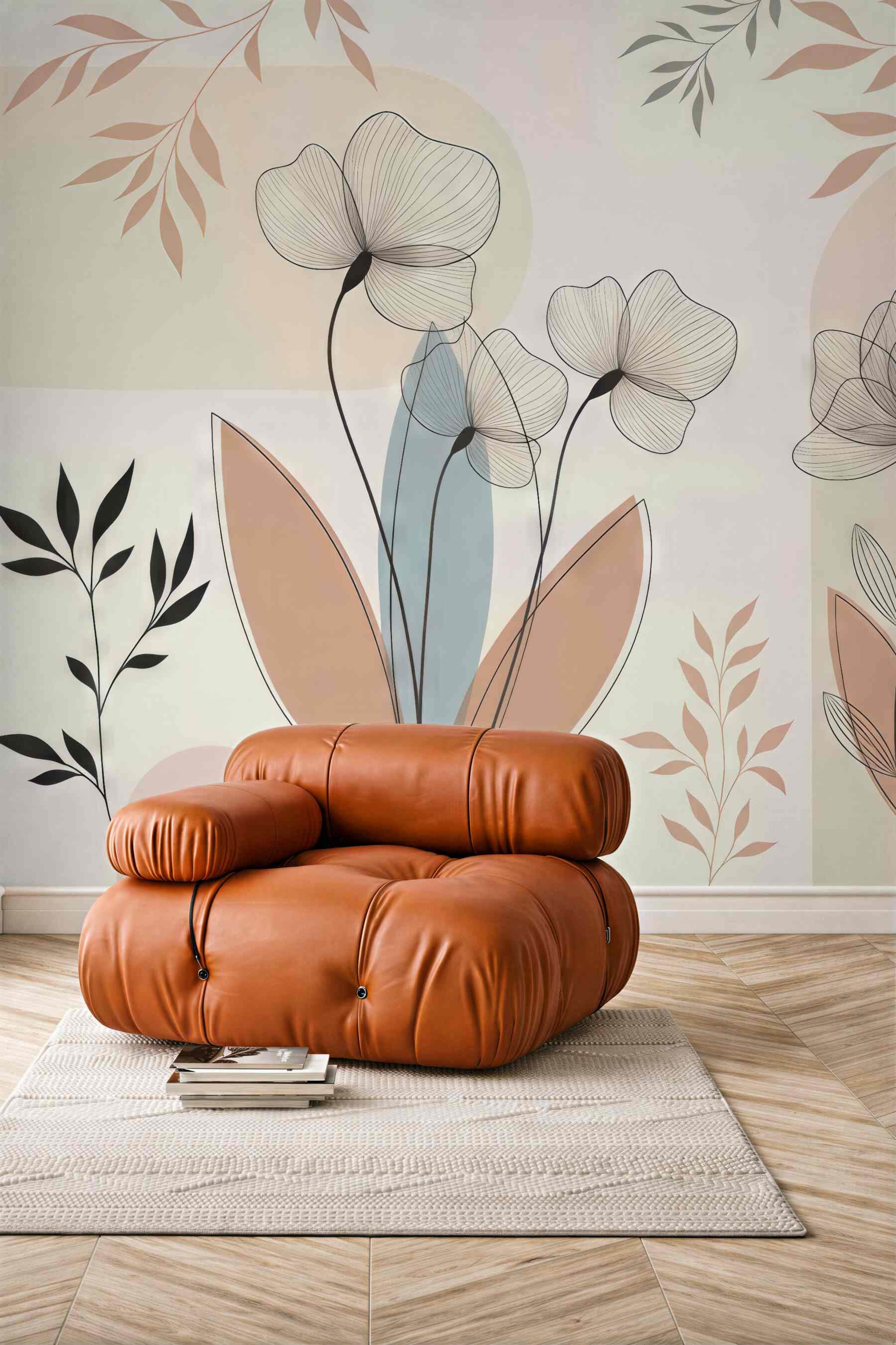 Fototapeta pastelowe kwiaty i liście boho