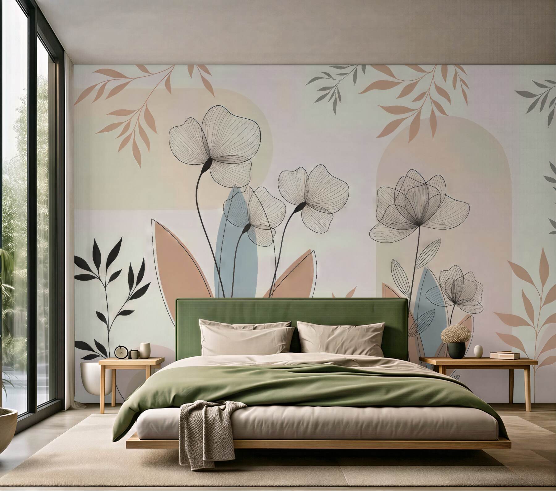 Fototapeta pastelowe kwiaty i liście boho