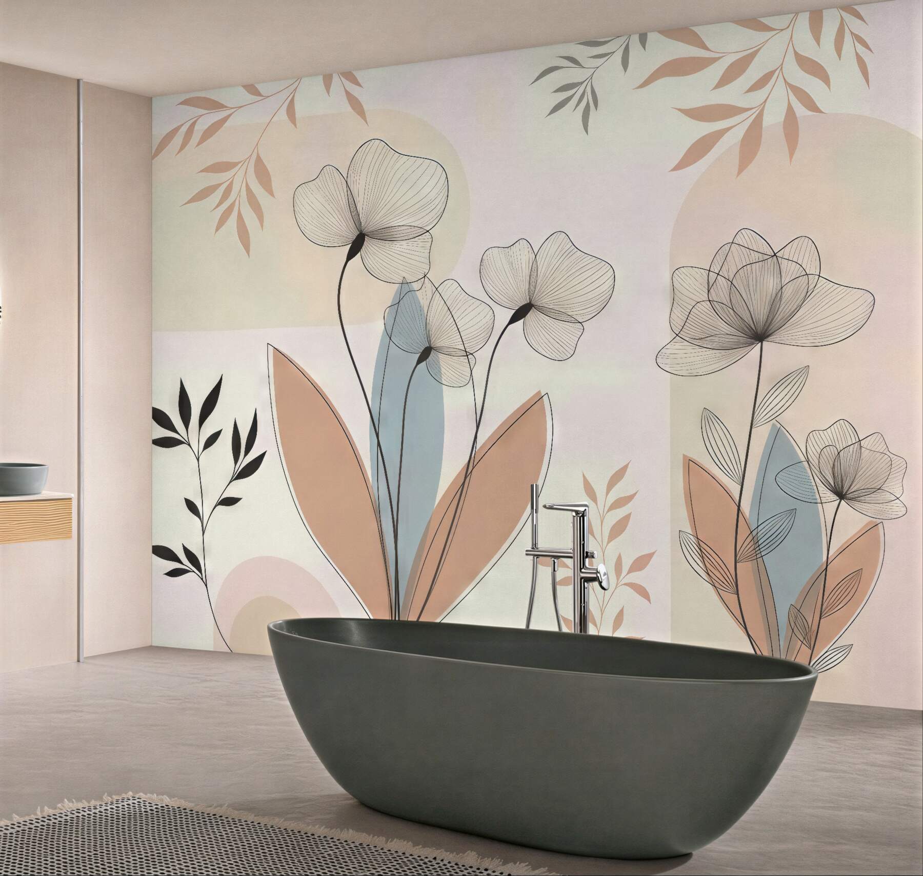 Fototapeta pastelowe kwiaty i liście boho