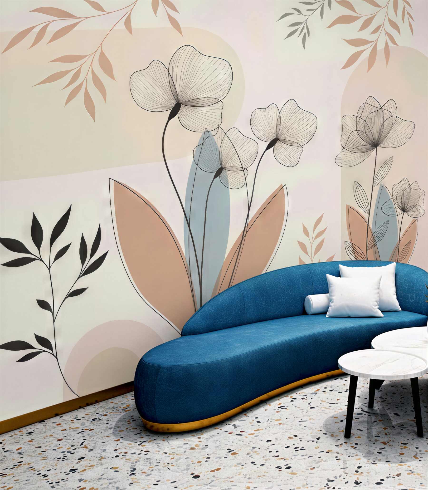 Fototapeta pastelowe kwiaty i liście boho