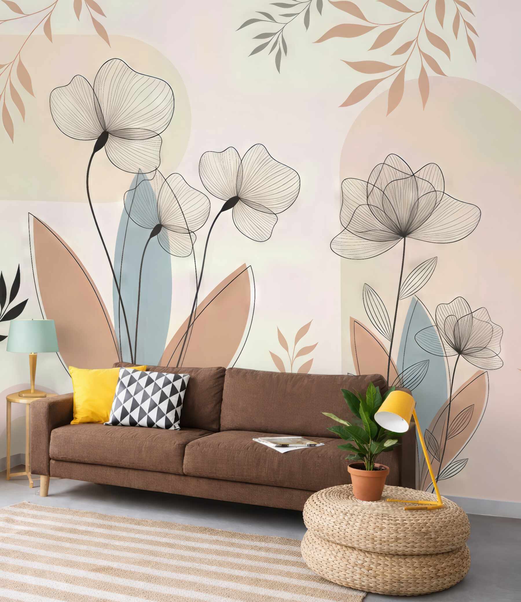 Fototapeta pastelowe kwiaty i liście boho