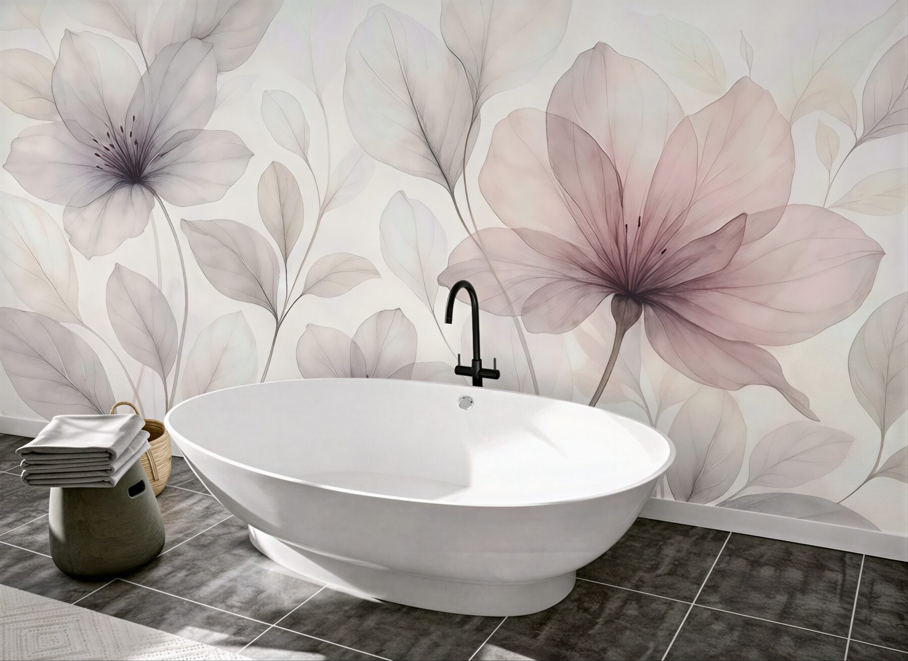 Fototapeta eteryczne pastelowe kwiaty i liście