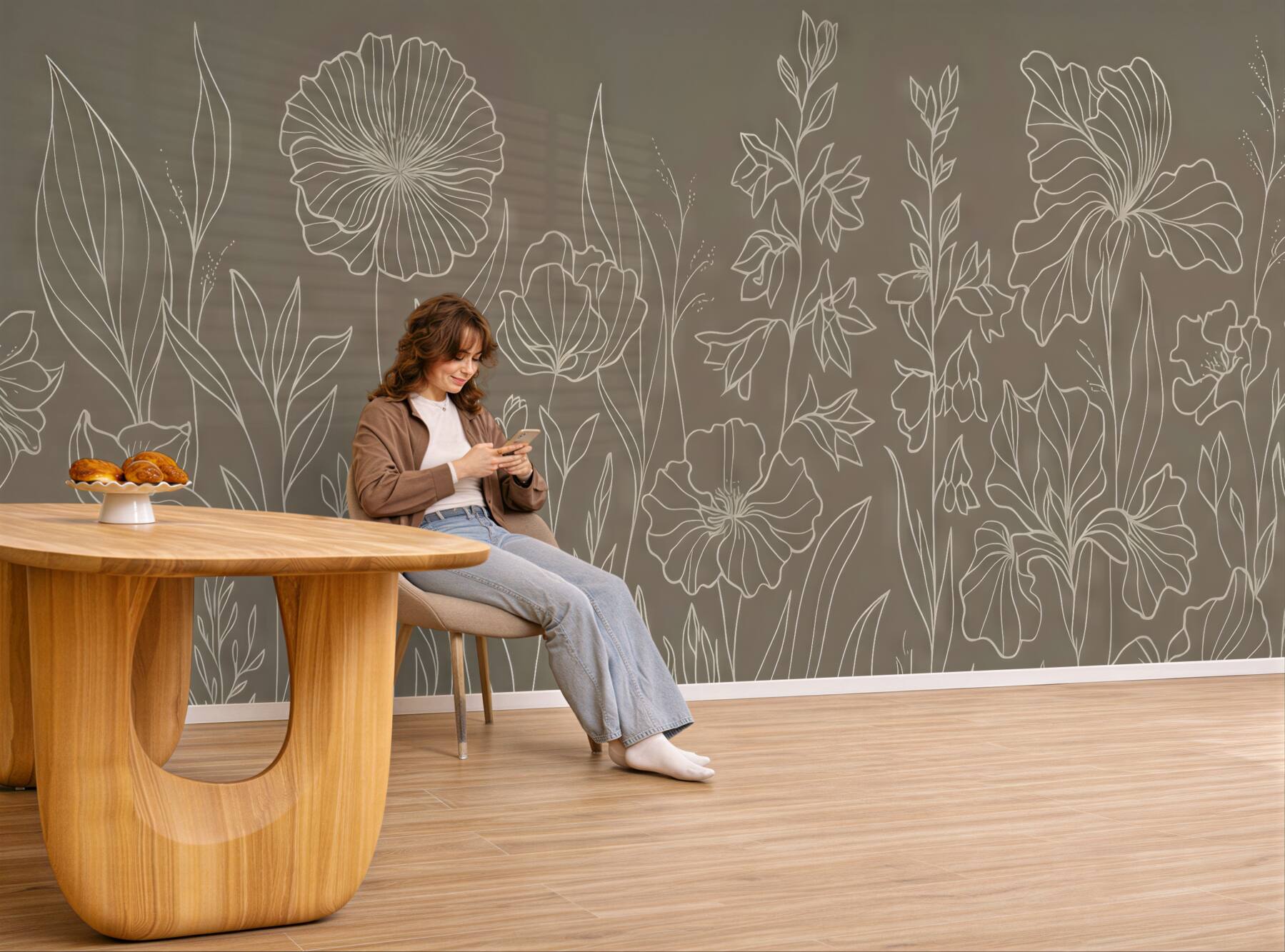 Fototapeta kwiatowa łąka w minimalistycznej kresce