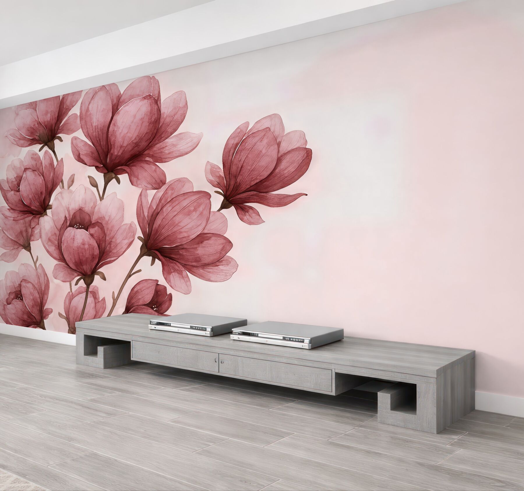 Fototapeta pudrowe magnolie w subtelnej akwareli