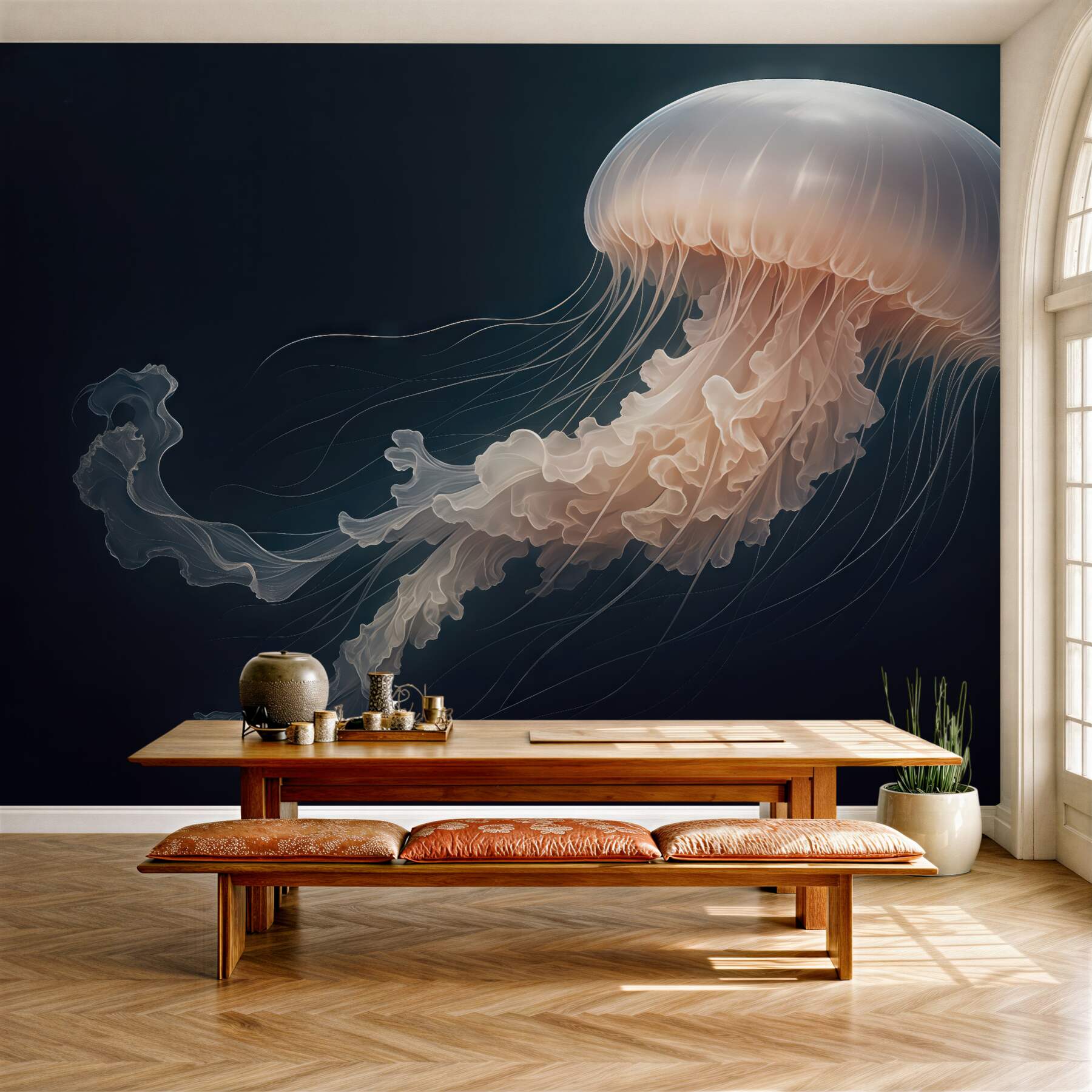 Fototapeta eteryczna meduza w morskiej ciemni