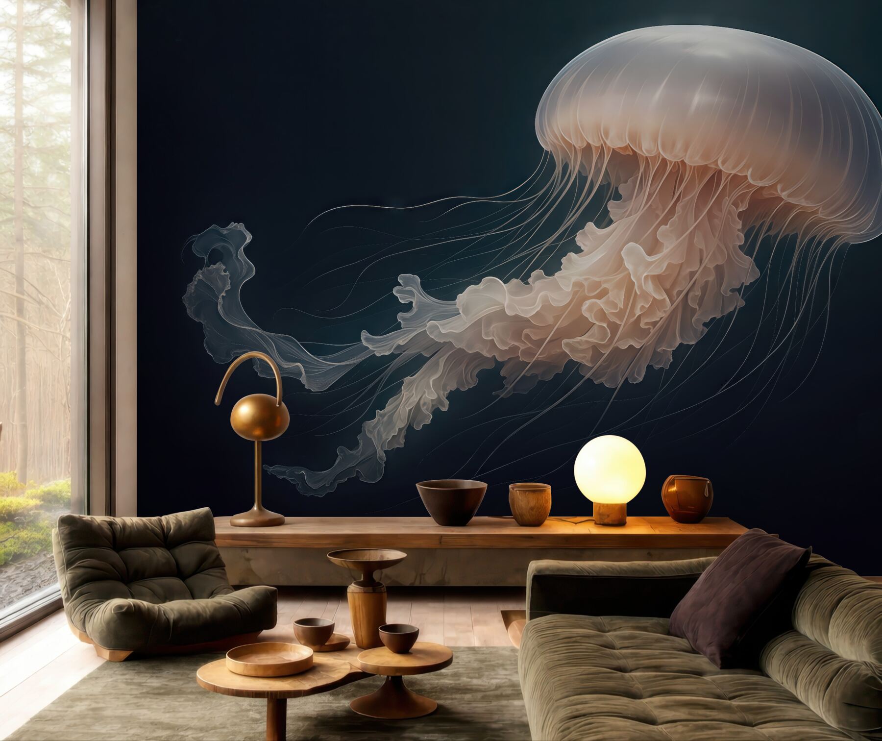 Fototapeta eteryczna meduza w morskiej ciemni