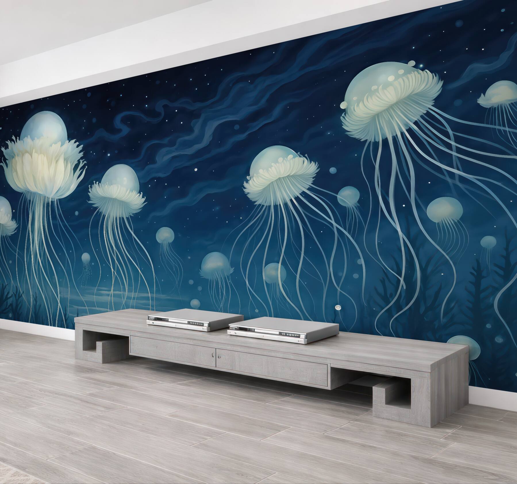 Fototapeta magiczne meduzy w nocnym oceanie