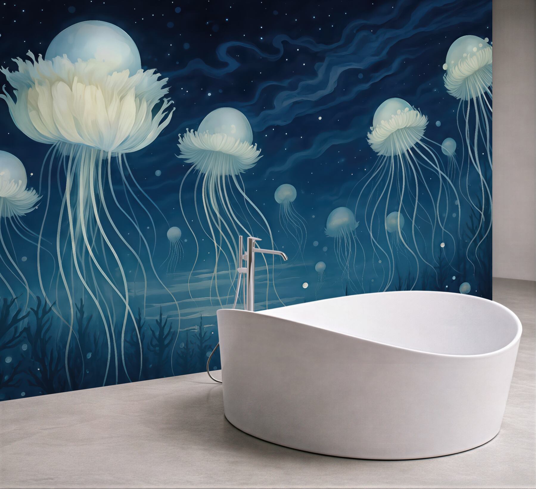 Fototapeta magiczne meduzy w nocnym oceanie