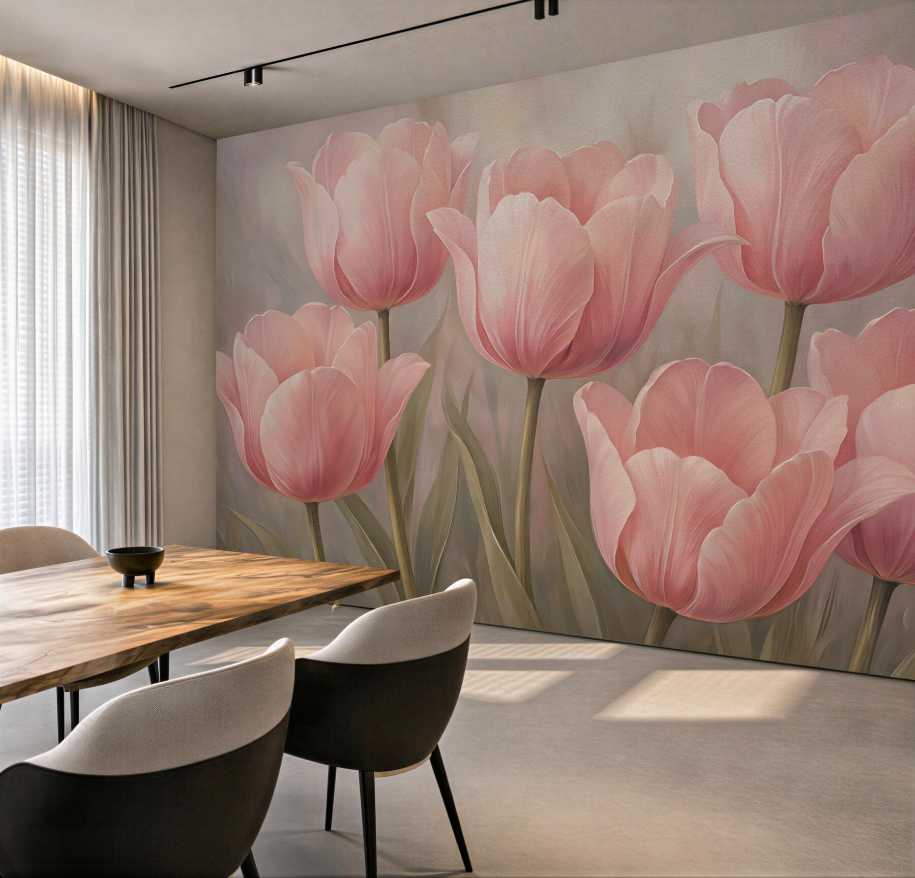 Fototapeta pudrowe tulipany w romantycznym blasku