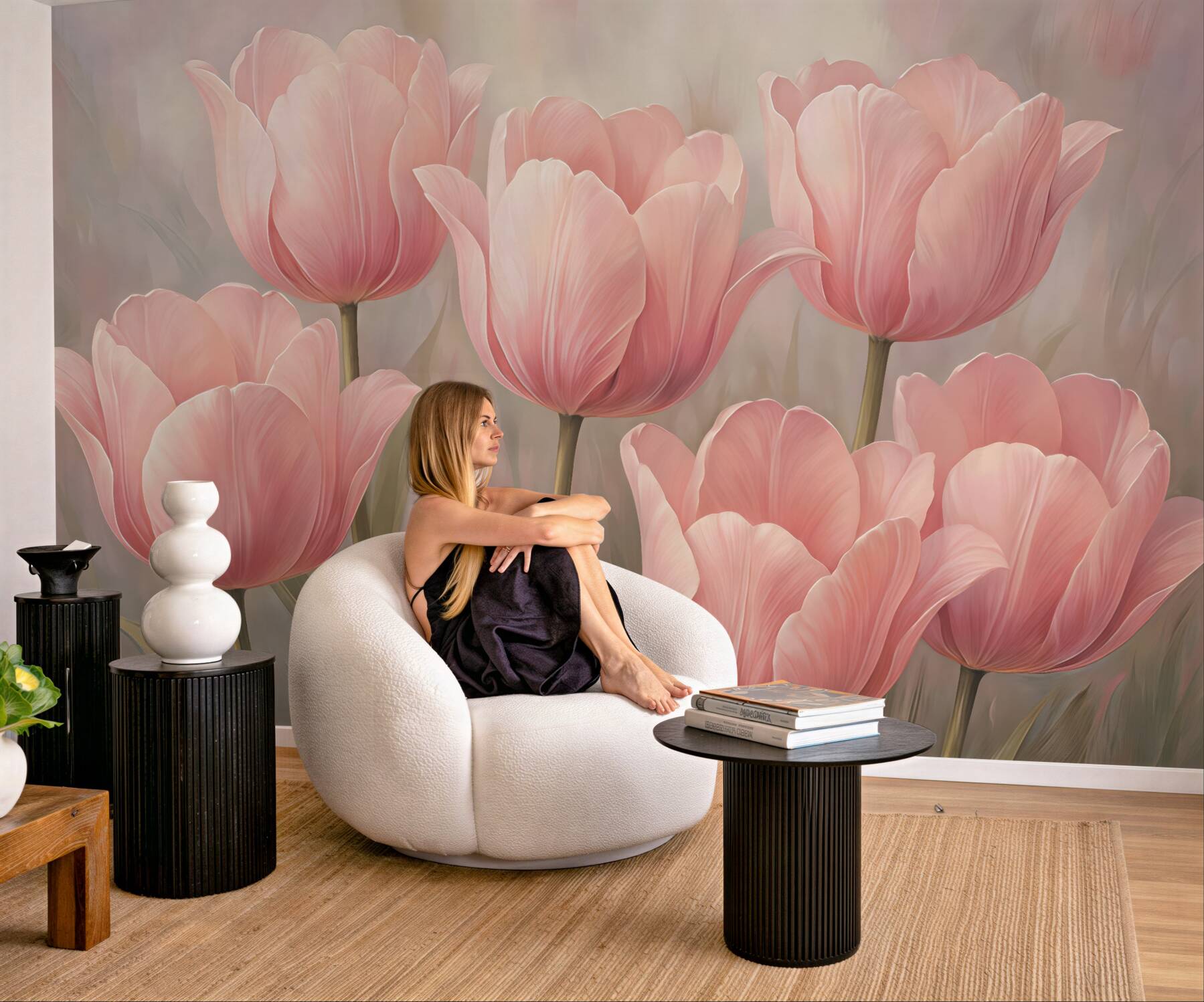 Fototapeta pudrowe tulipany w romantycznym blasku