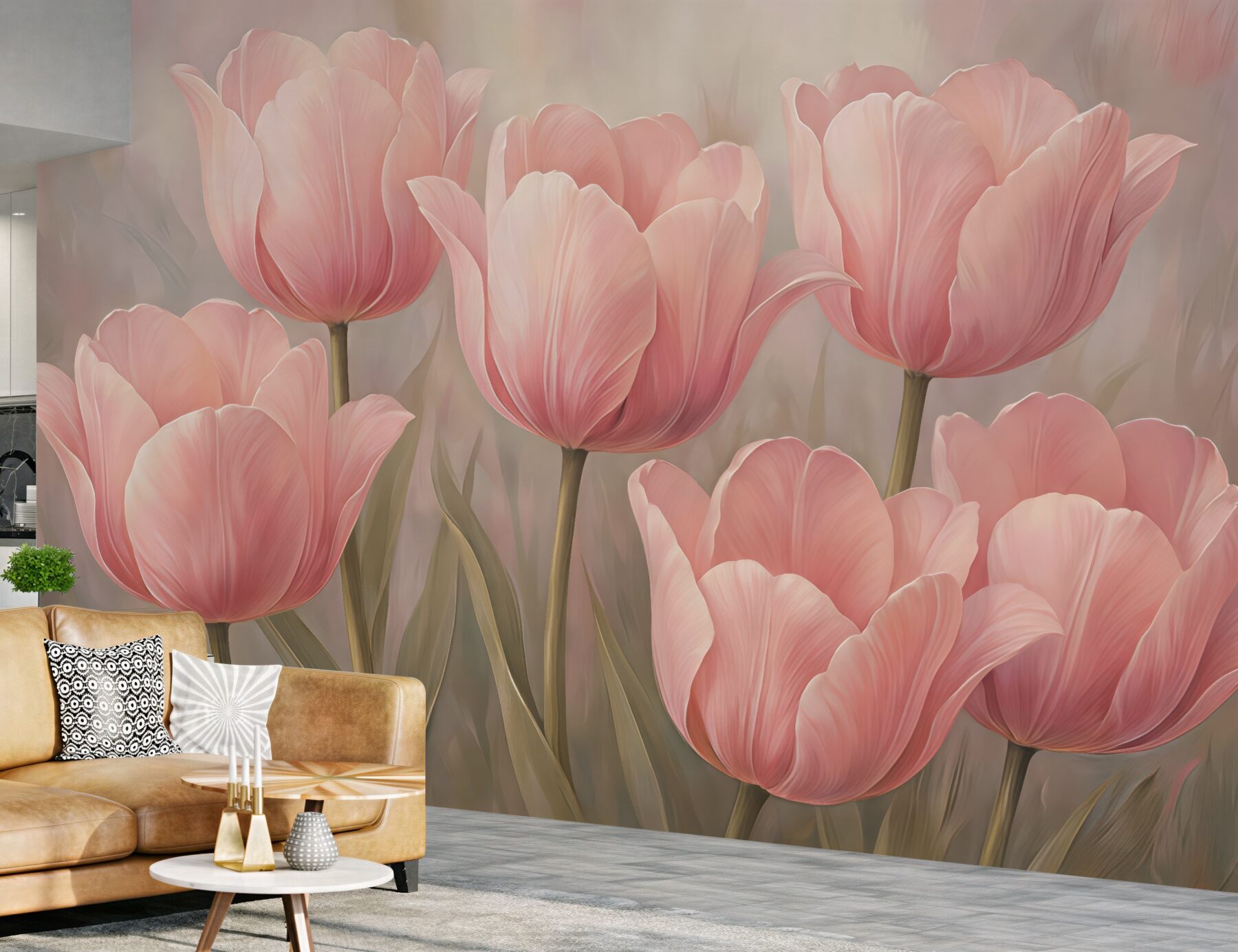 Fototapeta pudrowe tulipany w romantycznym blasku
