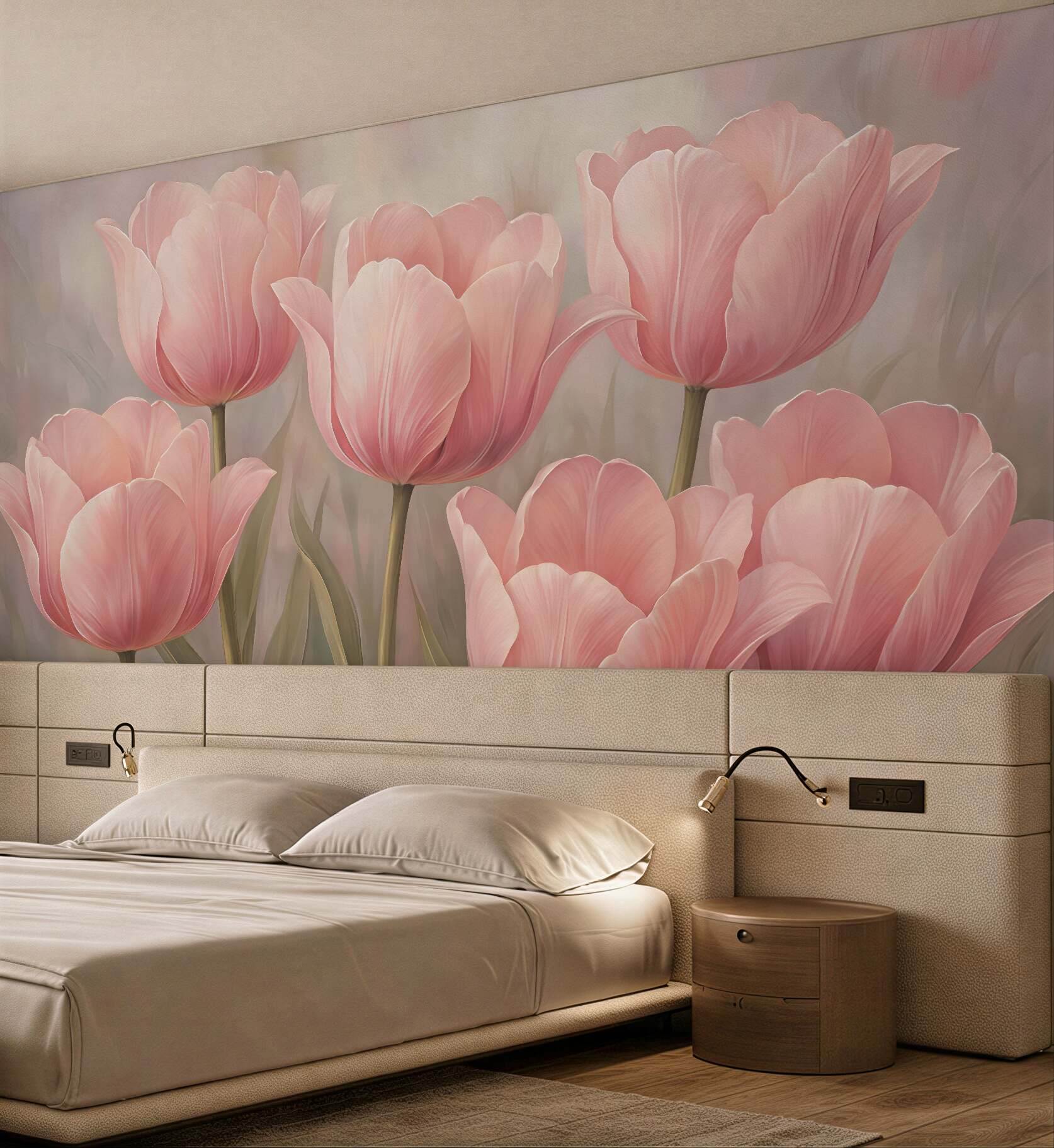 Fototapeta pudrowe tulipany w romantycznym blasku