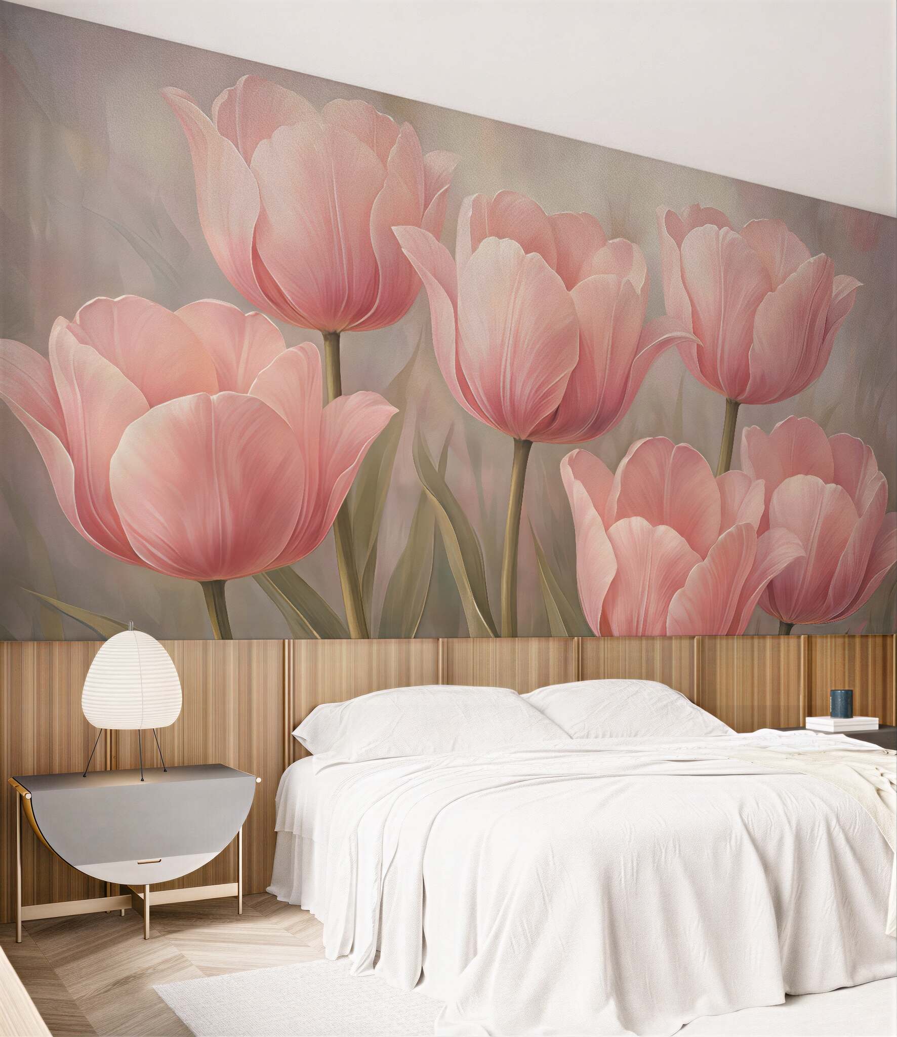 Fototapeta pudrowe tulipany w romantycznym blasku