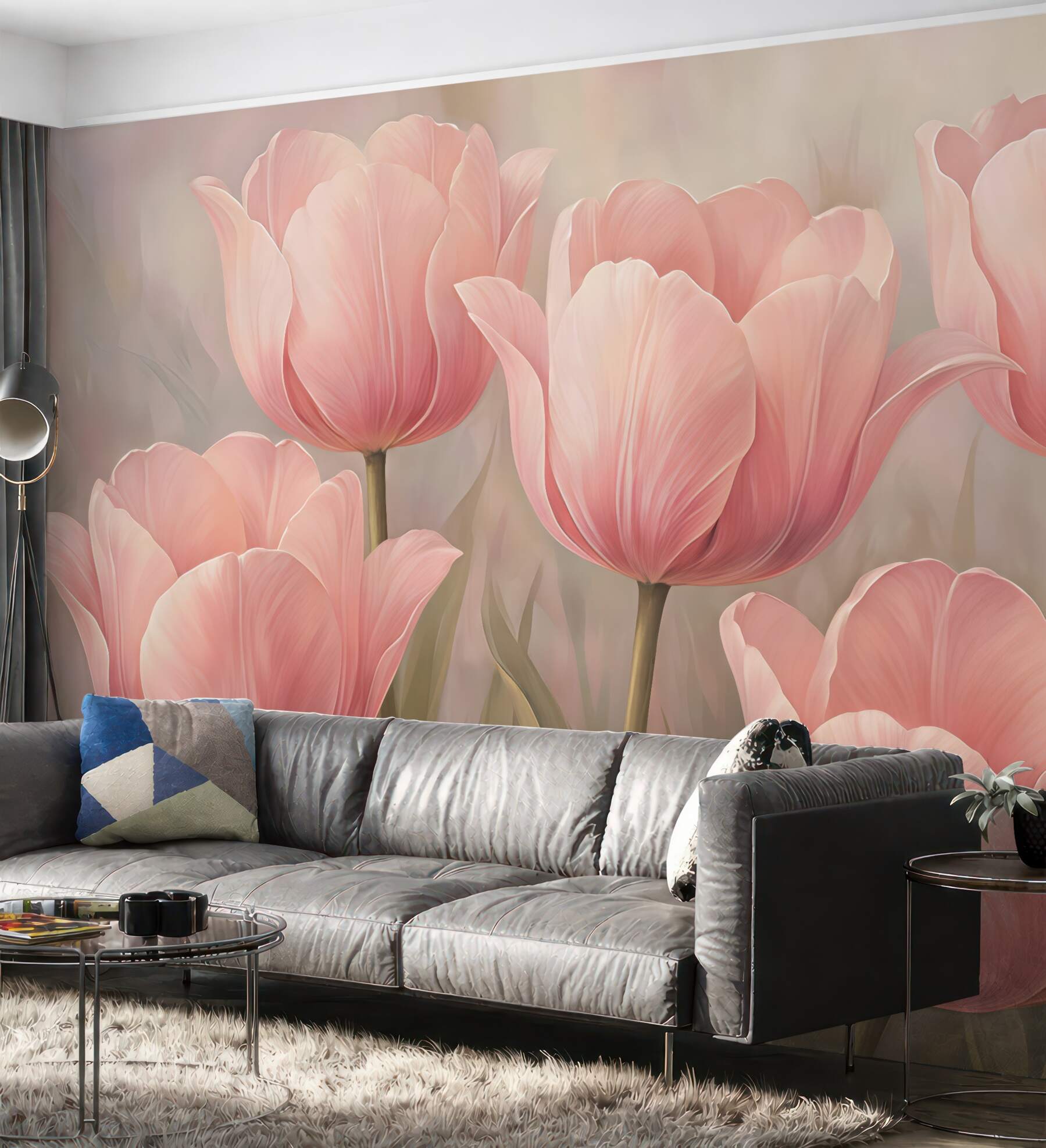 Fototapeta pudrowe tulipany w romantycznym blasku