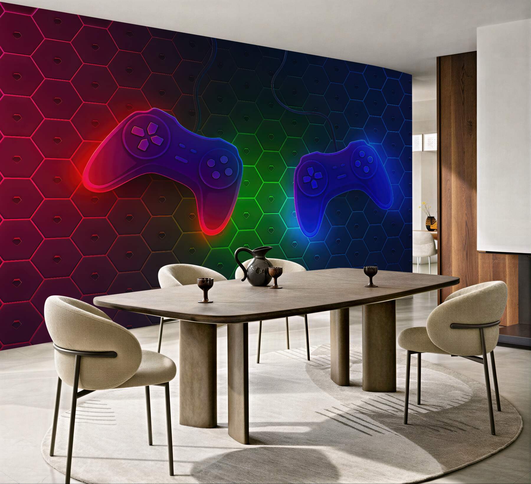 Fototapeta neonowe pady na geometrycznym tle