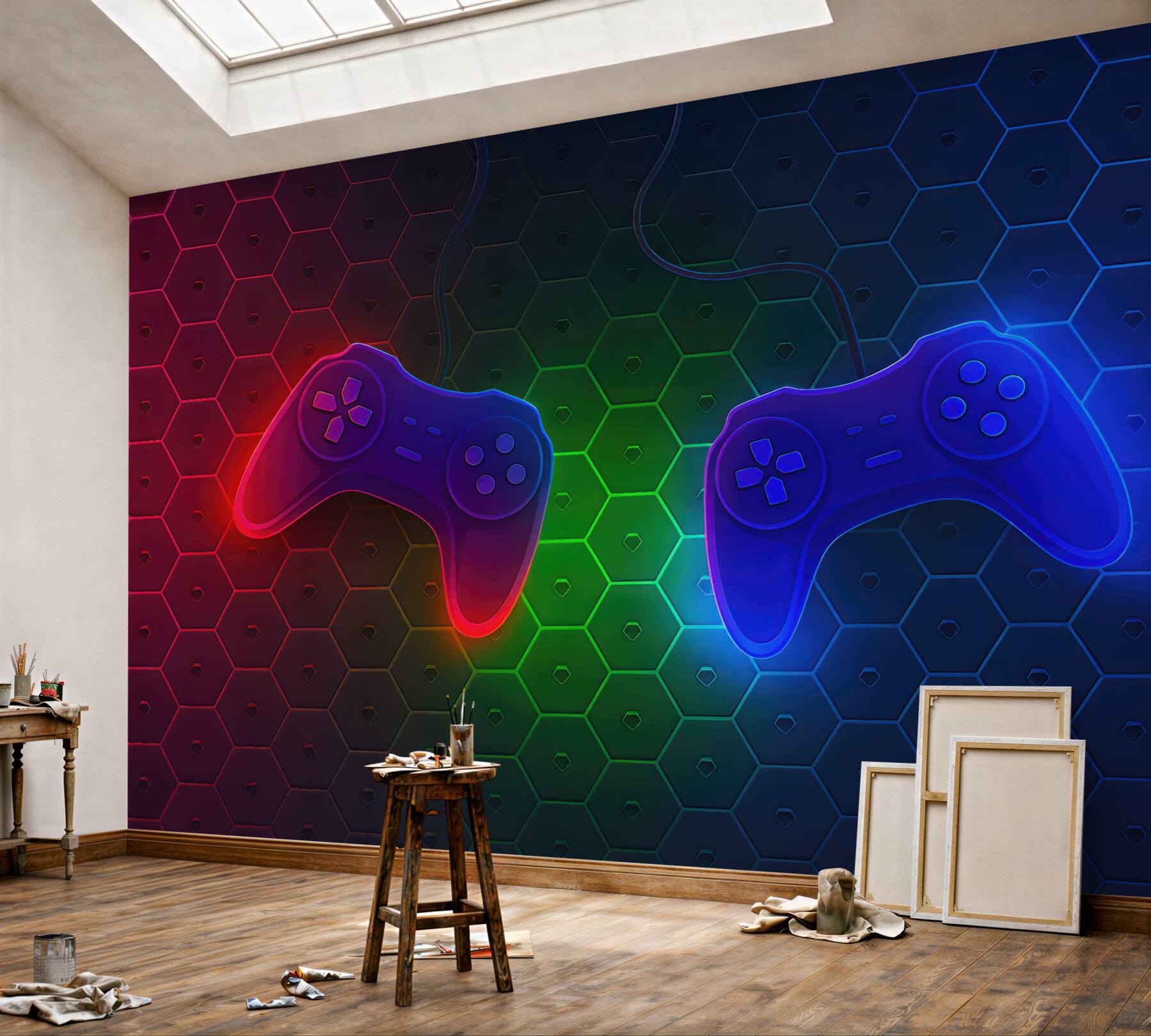 Fototapeta neonowe pady na geometrycznym tle