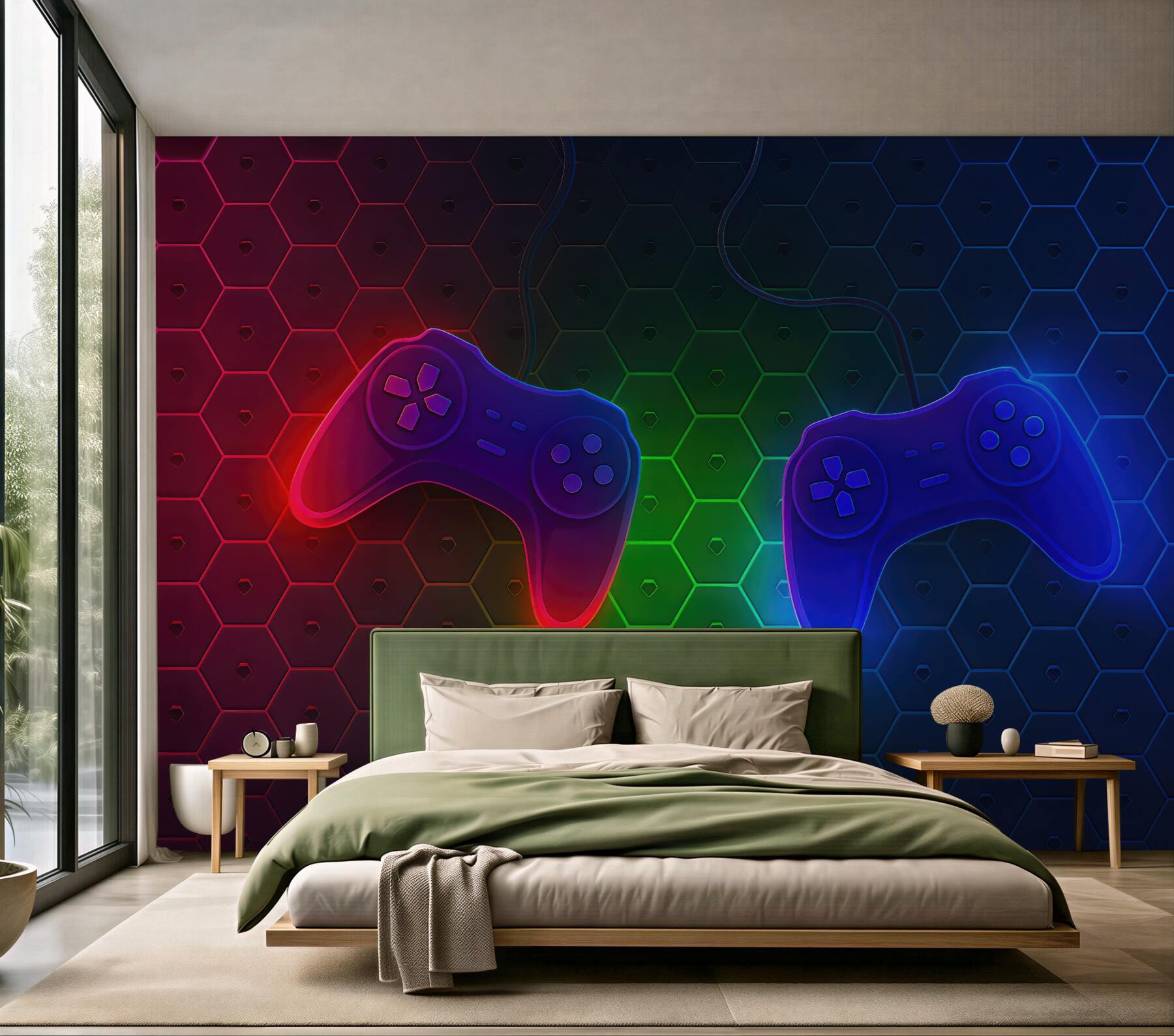 Fototapeta neonowe pady na geometrycznym tle