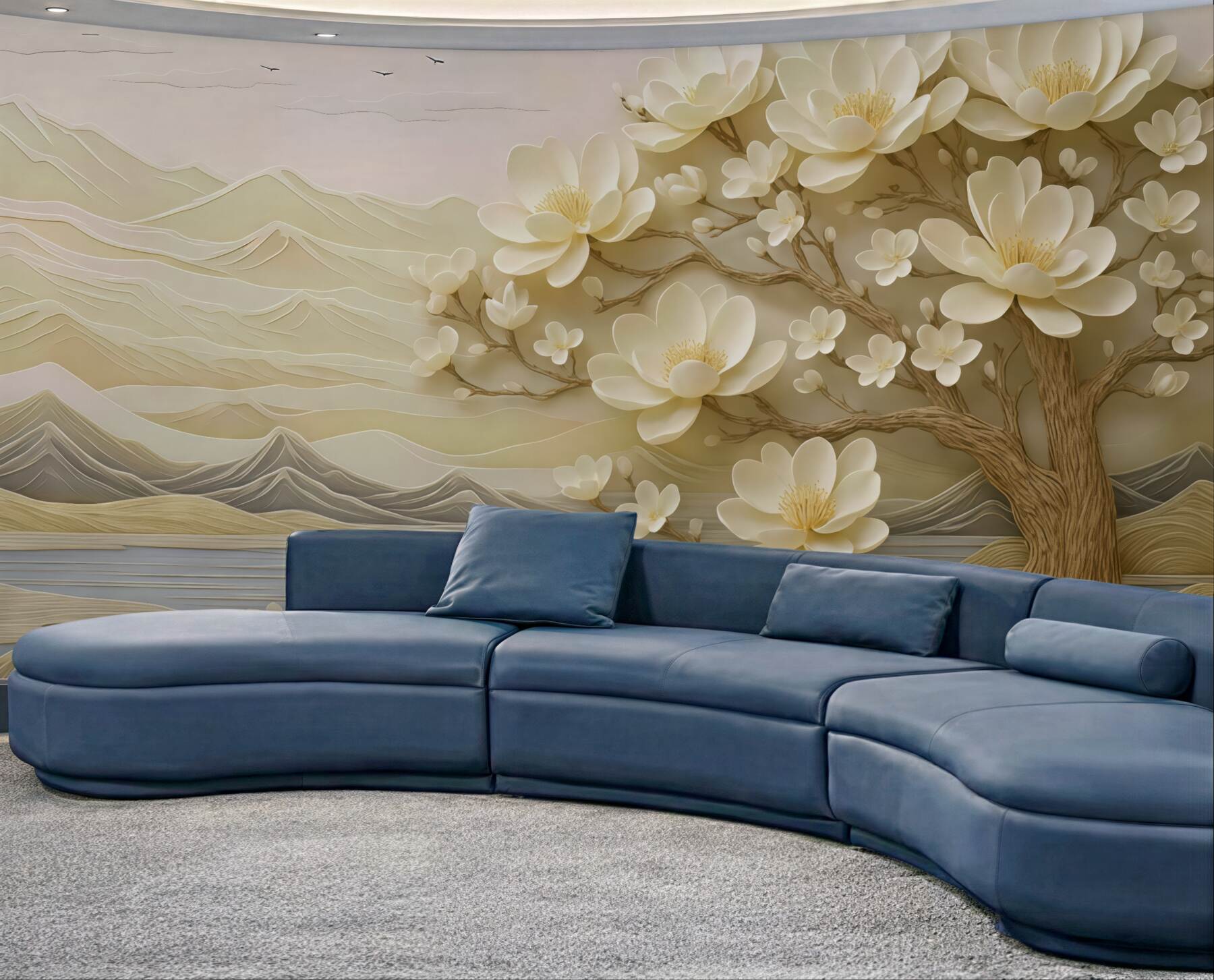 Fototapeta kremowa magnolia nad spokojnym jeziorem