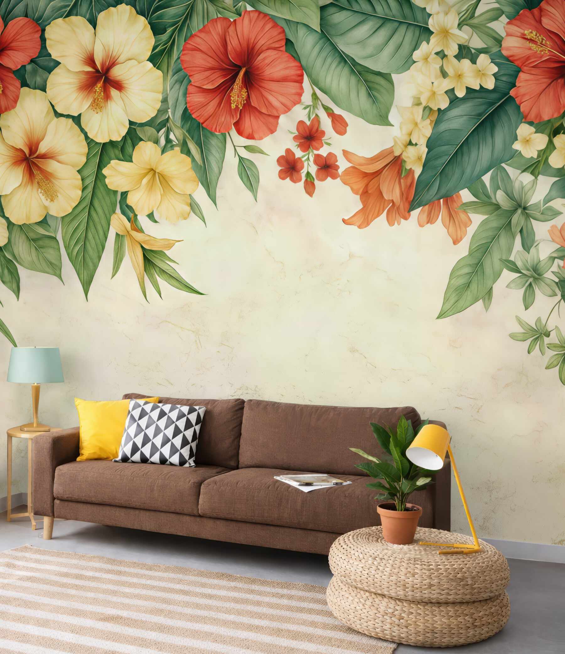 Fototapeta tropikalne hibiskusy w ciepłych barwach