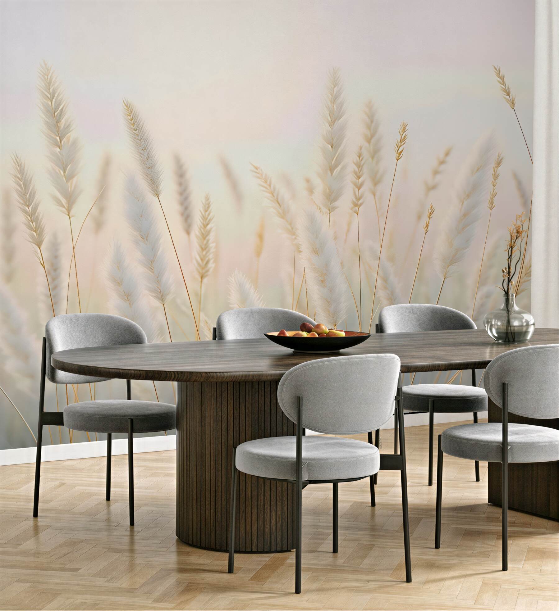 Fototapeta delikatne trawy w pastelowej mgle