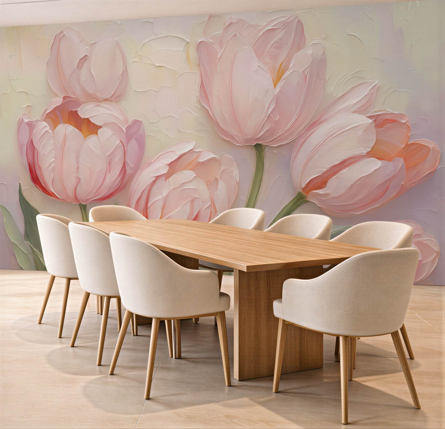 Fototapeta pudrowe tulipany w romantycznym rozkwicie